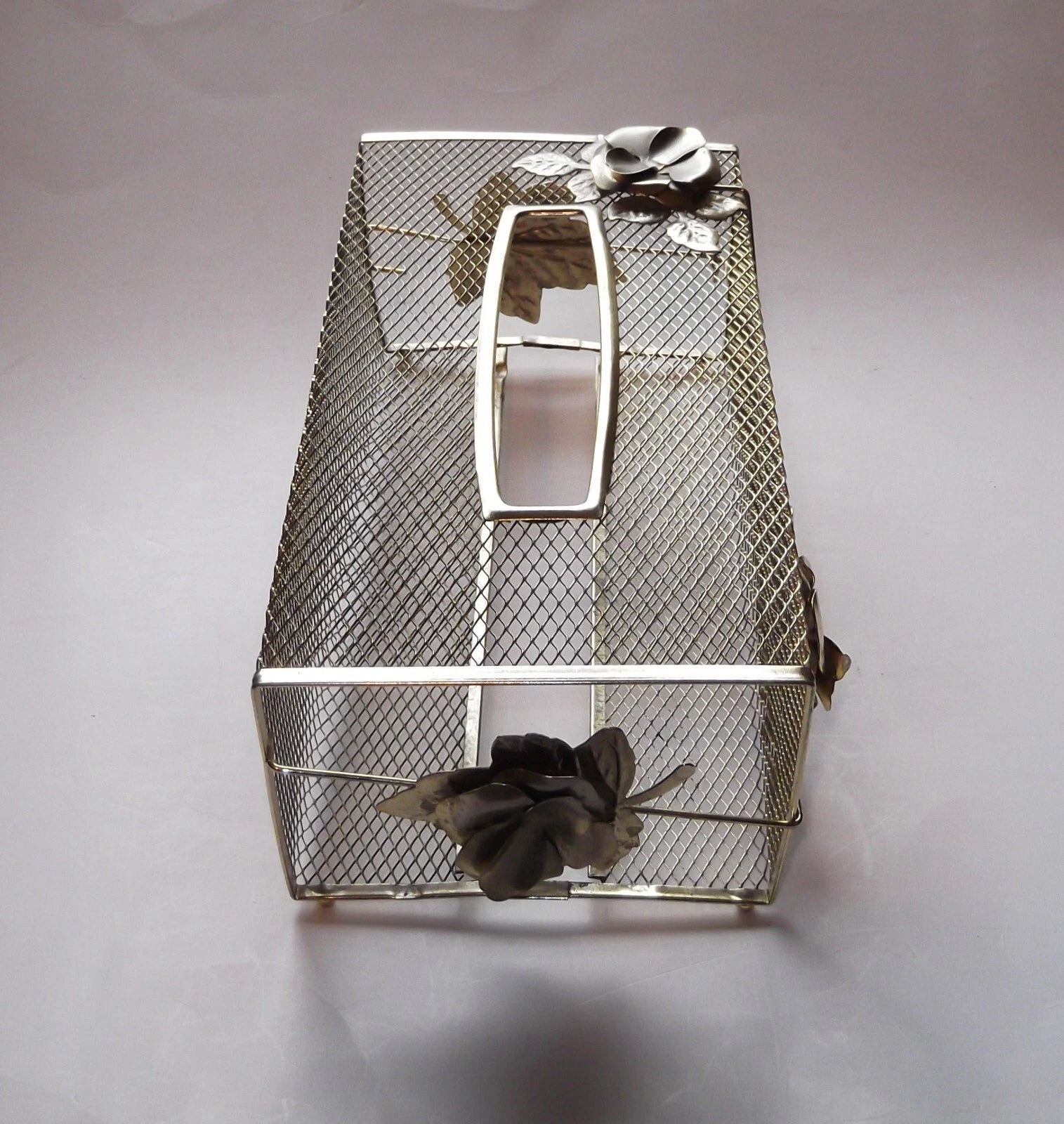 Vintage Wire Tissue Box Holder Gold Mesh with Roses | eBay