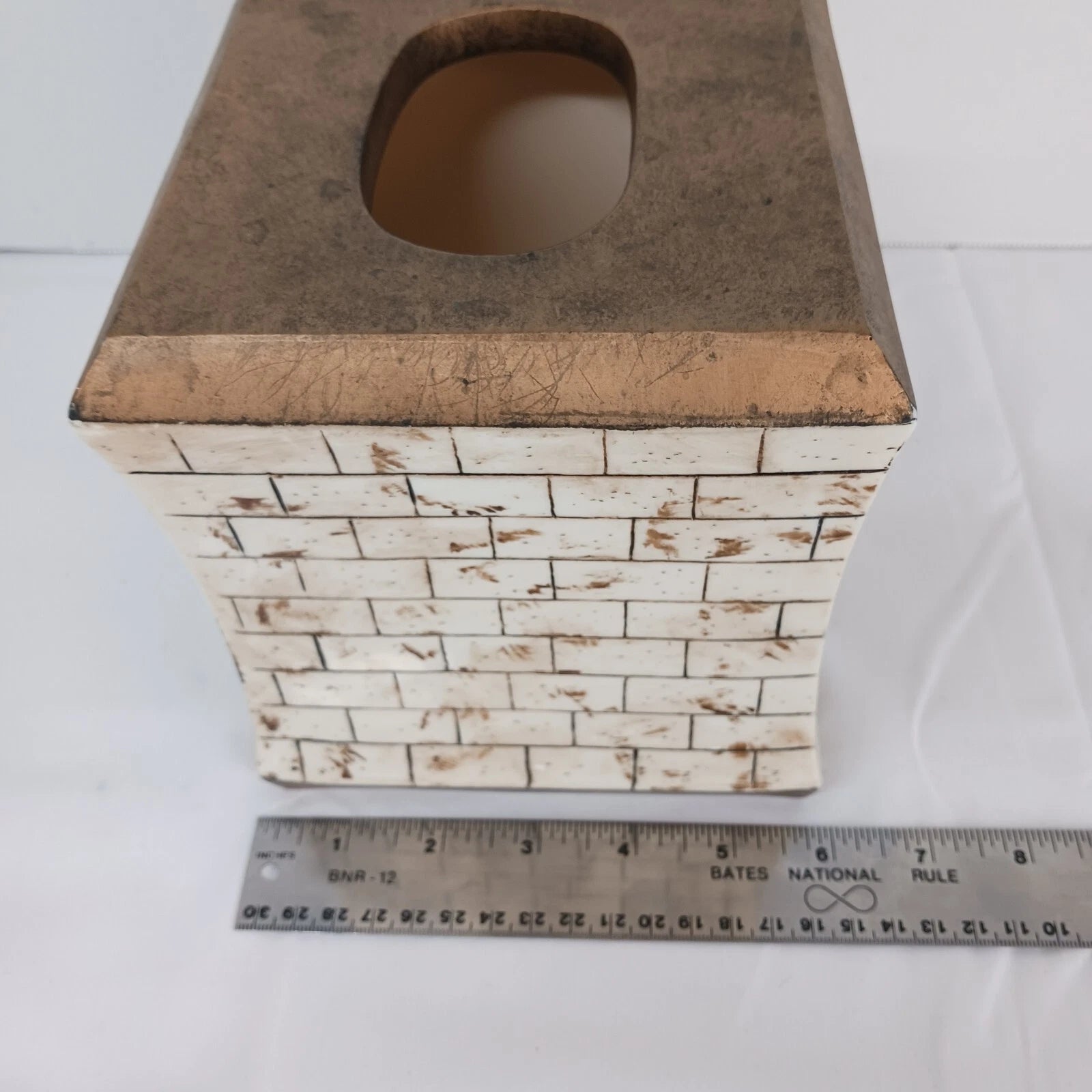 Tissue Box Cover Ceramic Brown Beige Faux Cinder Blocks Building Home Decor EUC | eBay