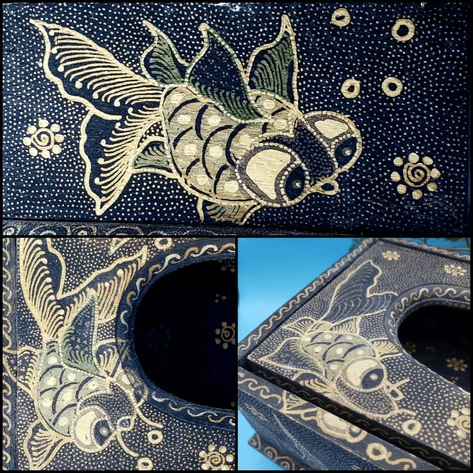 Koi Tissue Box Holder With Golden Accents Elegant Decor Koi Bath | eBay