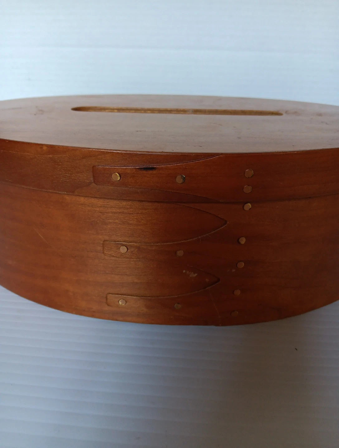 Vintage Shaker Style Oval Wood Tissue Holder Box w/Cover Copper Nails 12" x 9" | eBay