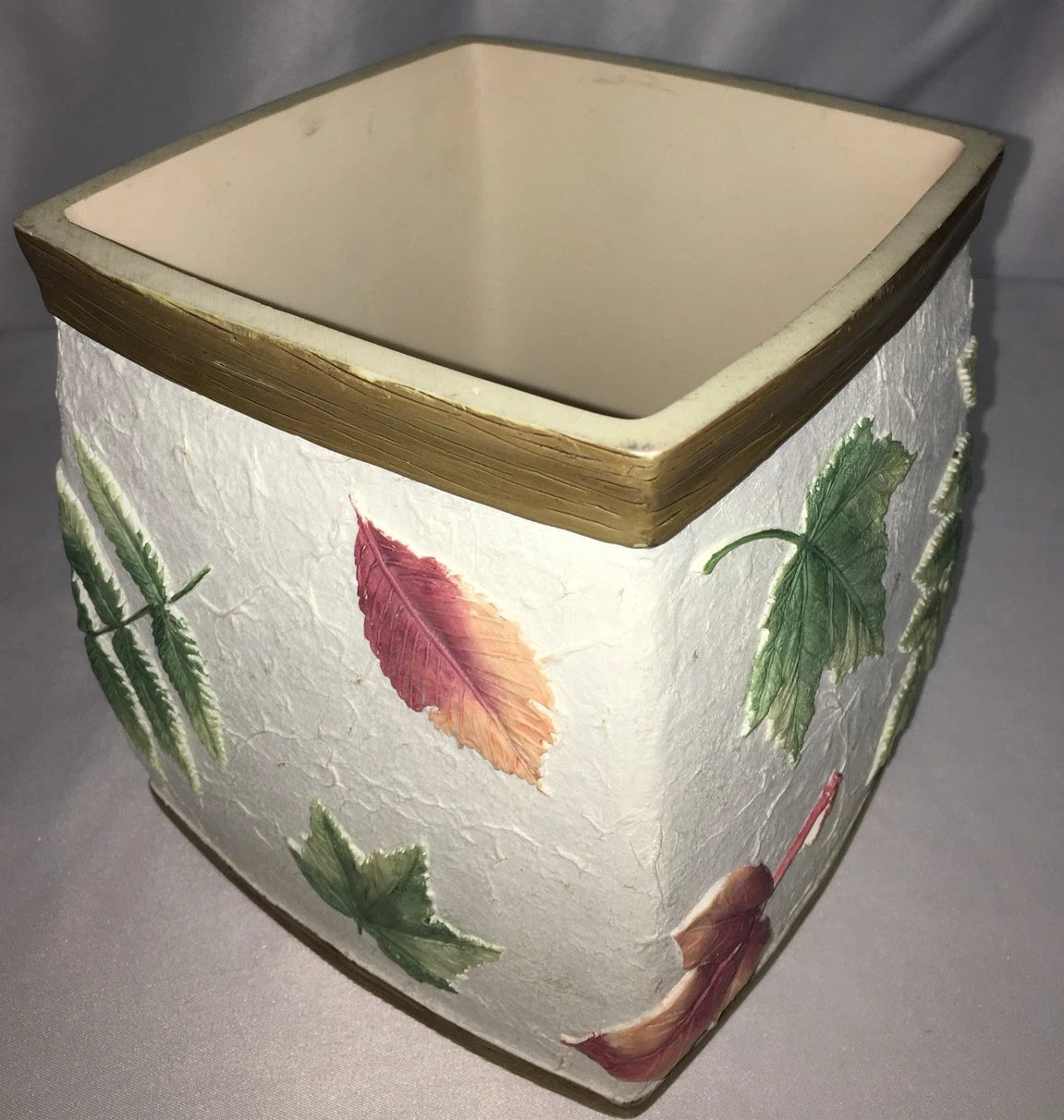 Ceramic 3D Hand Painted Square Tissue Box White w/ Fall Leaves Beige Top & Base | eBay