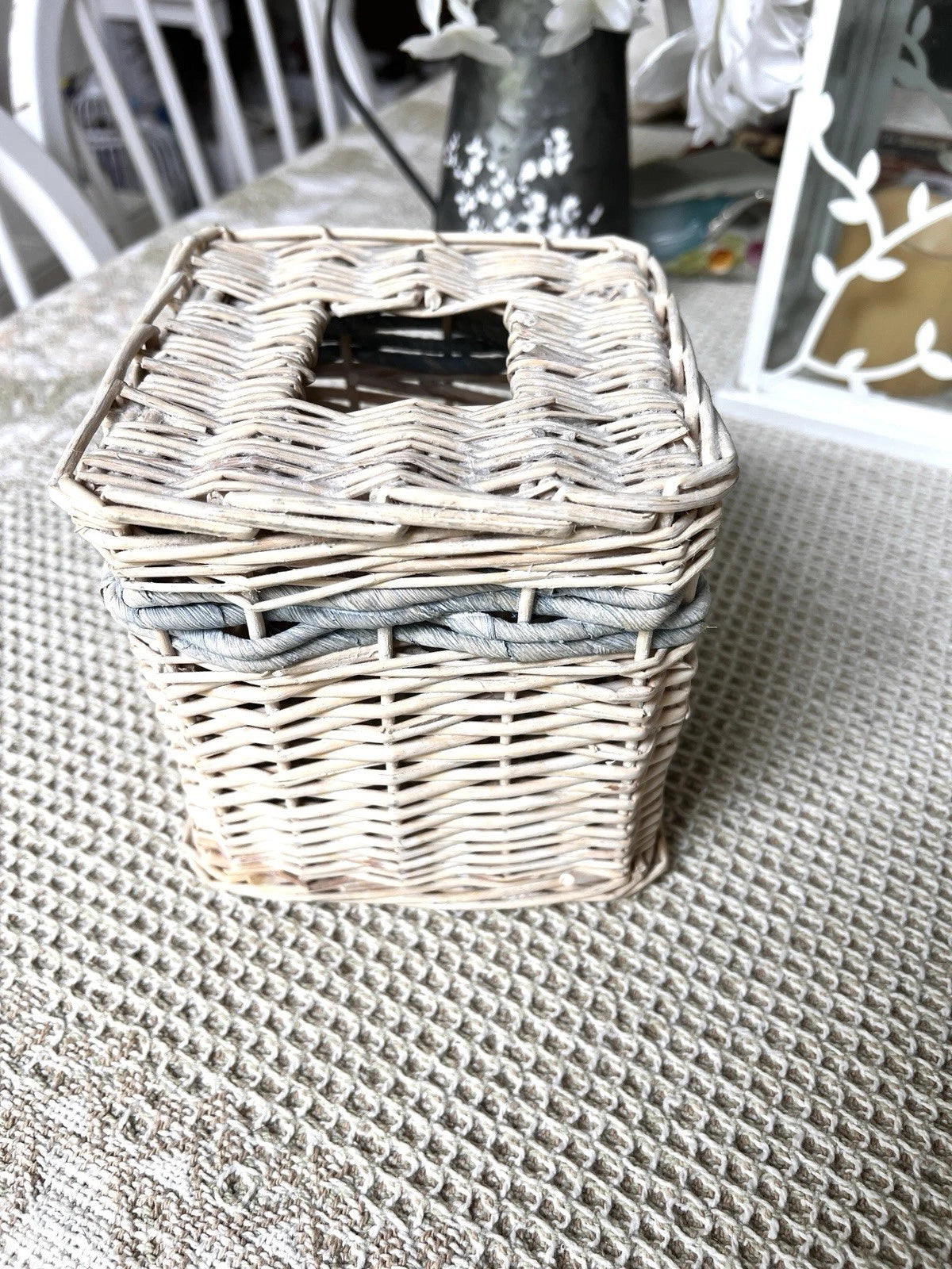 Tissue Box Cover Woven White Wicker Farmhouse Granny Core Cottage Core Country | eBay