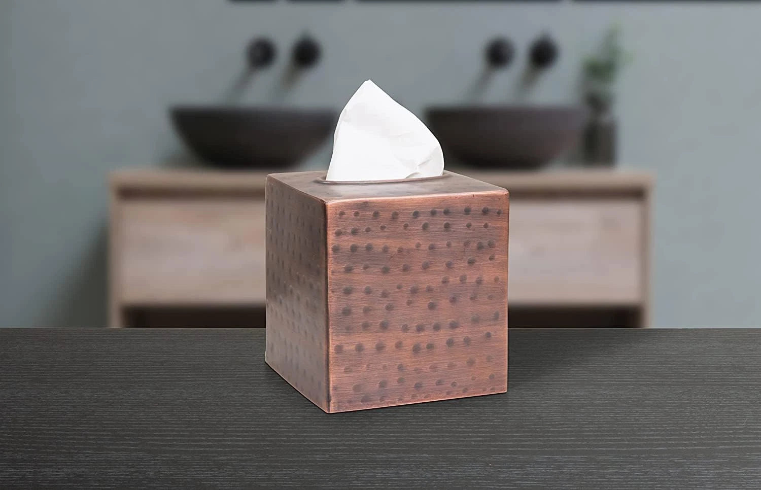 Hand Hammered Tissue Box Cover Square, Antique Copper Tissue Holder for Bathroom | eBay