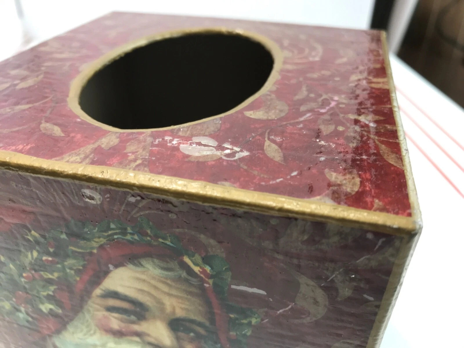 Marye Kelley Christmas Tissue Box Cover Santa Face w/Holly............a7 | eBay