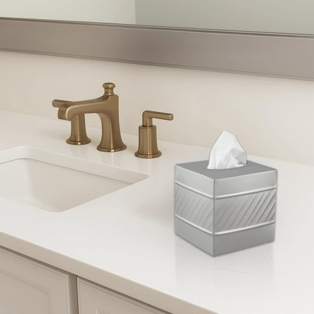 MONARCH ADOBE Handcrafted Wave Embossed Tissue Box Cover Square, Pewter | NIB | eBay