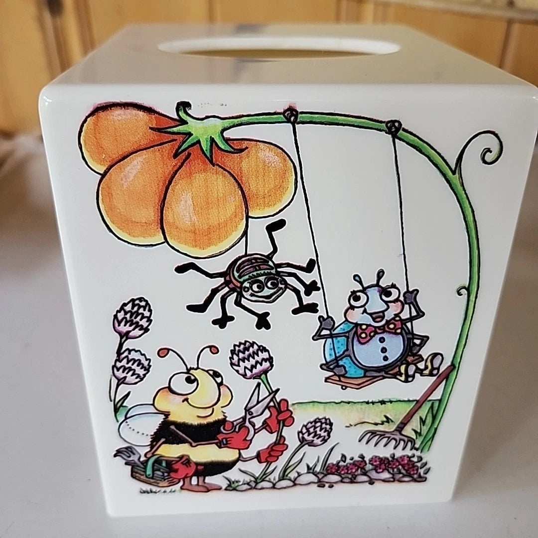 Vintage Whimsical Bugs & Flowers Plastic Square Tissue Cover Box | eBay