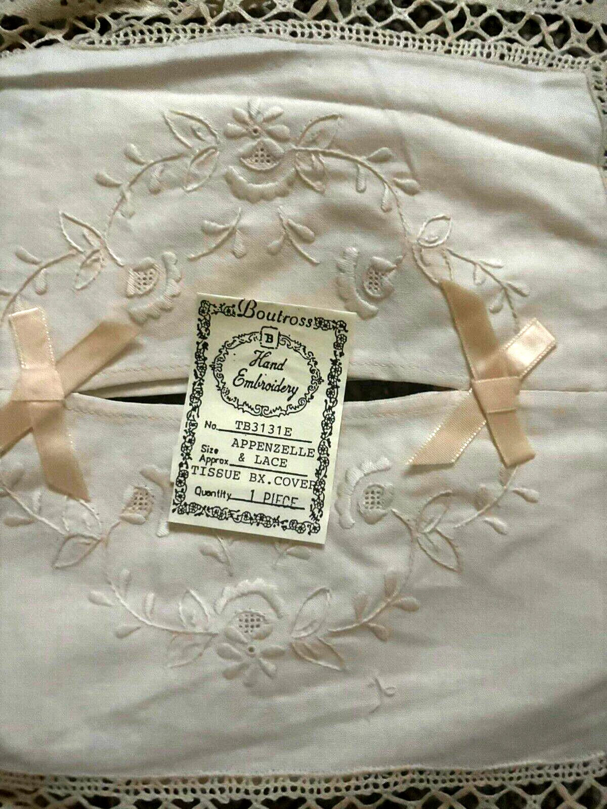 Boutross Hand Embroidery Tissue Box Cover Appenzelle Lace & Ribbon Ivory New | eBay