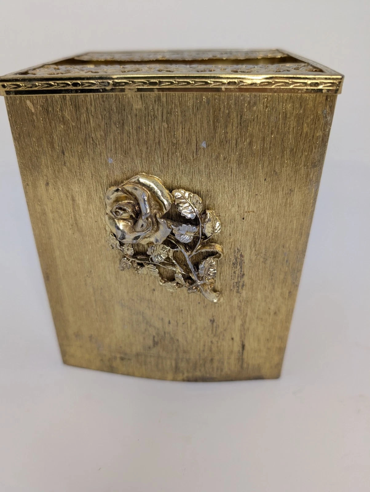 Vintage Mid Century Metal Square Gold Rose Tissue Box Cover | eBay