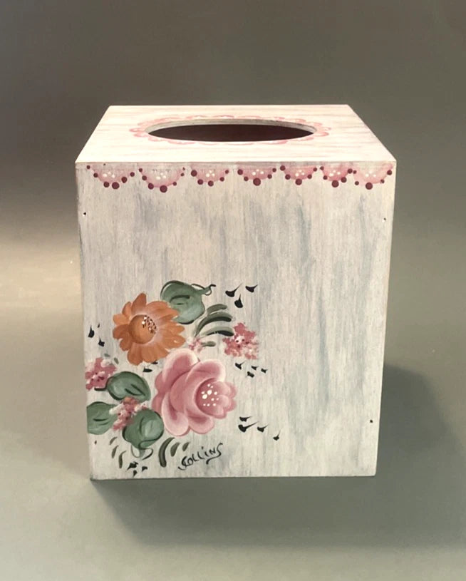 Vintage Square Hand-Painted Tissue Box Cover Floral Wooden | eBay