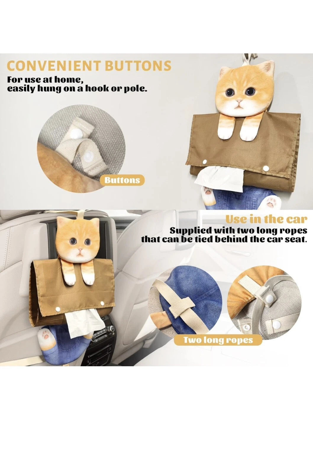 Cat Tissue Box Cover, Cute Paper Storage Dispenser,Creative Car Tissue Holder | eBay