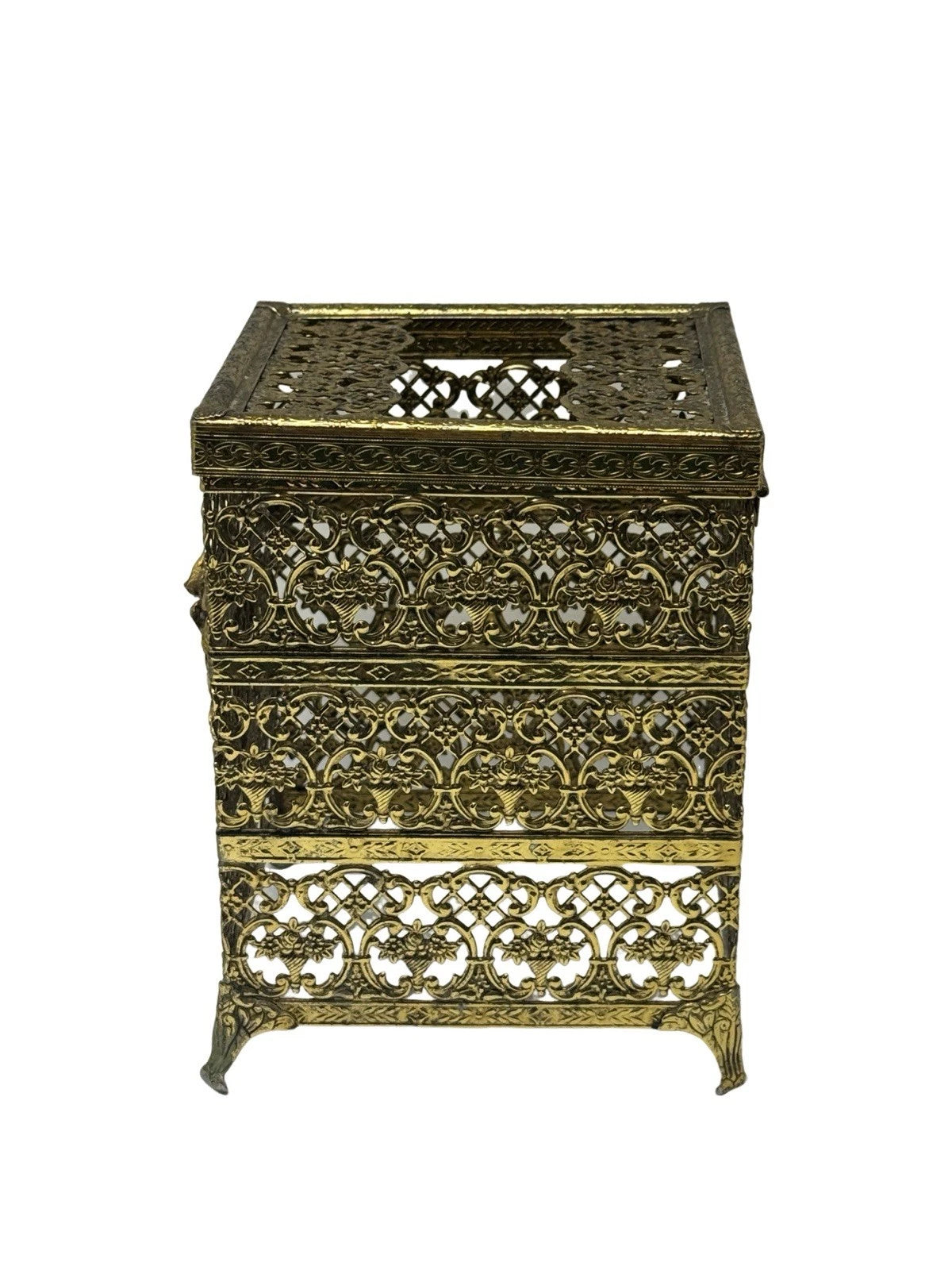 Vintage Gold Metal Cut Out Tissue Box Holder Rose Design Mid Century Modern 5.5” | eBay