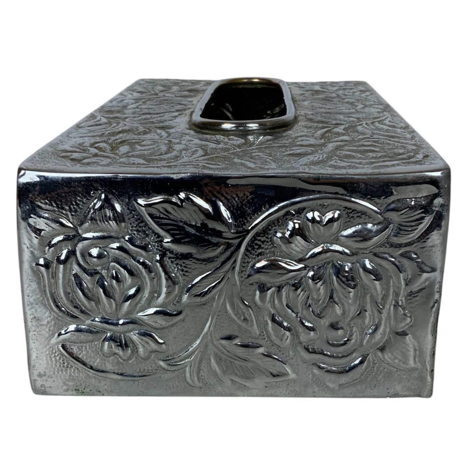 Vintage Tissue Box Cover Silver-Tone Metal Floral Embossed Rectangular | eBay