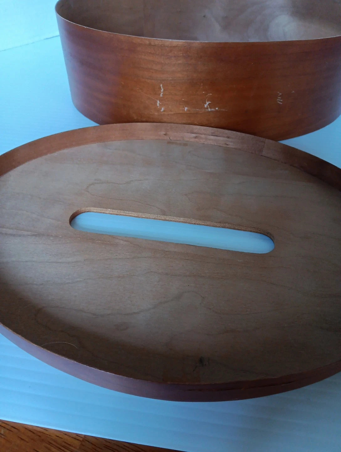 Vintage Shaker Style Oval Wood Tissue Holder Box w/Cover Copper Nails 12" x 9" | eBay