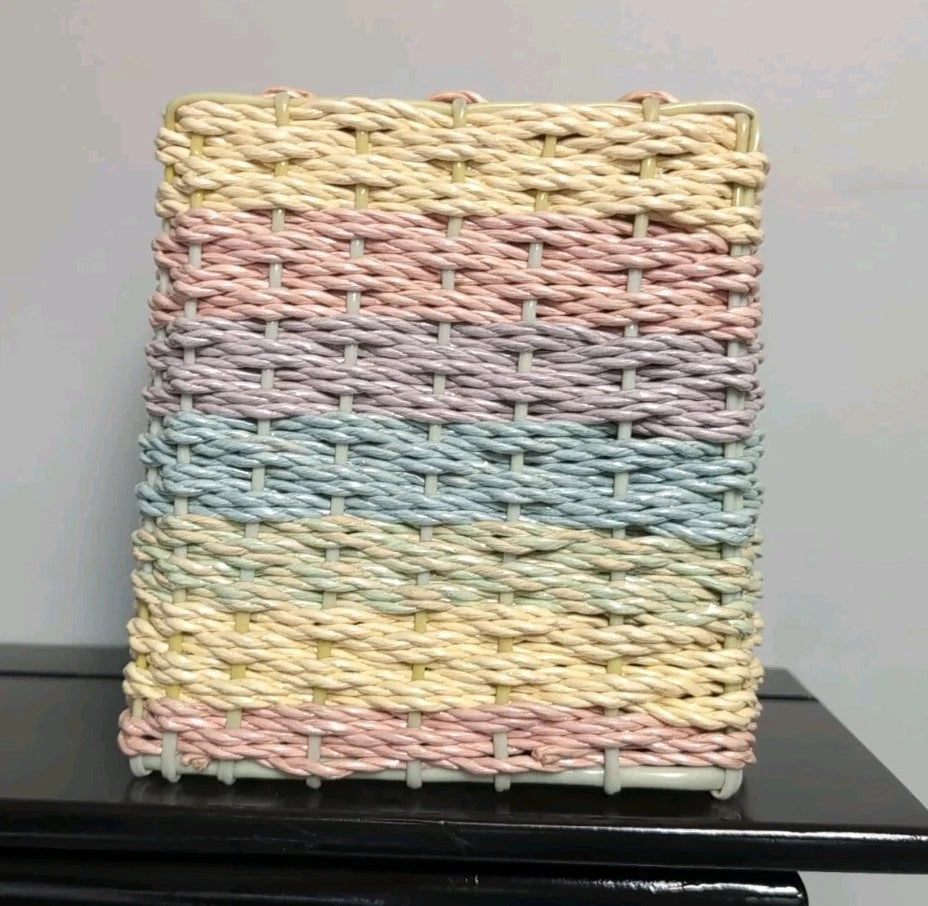 Pastel Woven Plastic Wicker Rattan Tissue Box Cover Holder Cube Square | eBay