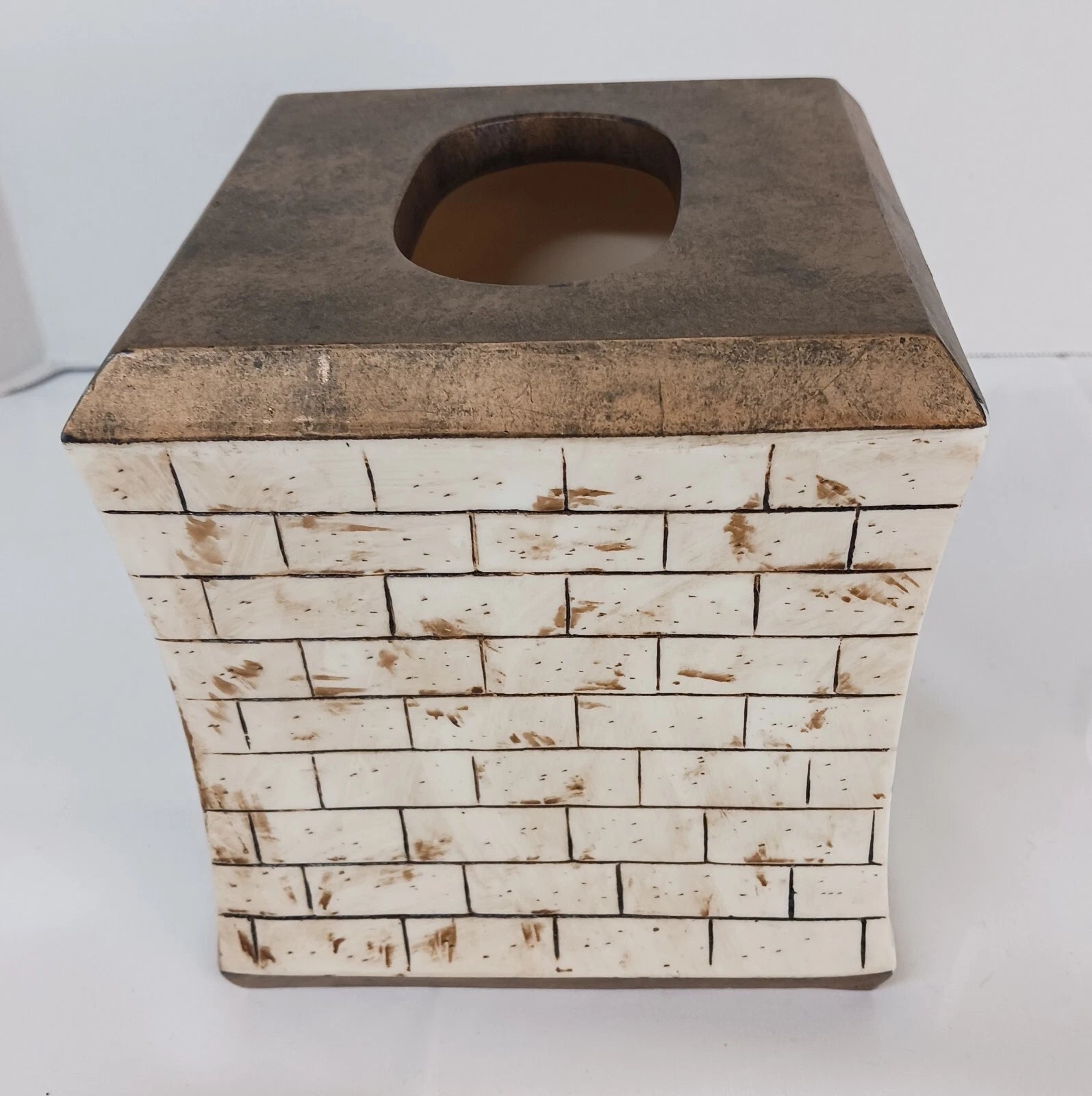 Tissue Box Cover Ceramic Brown Beige Faux Cinder Blocks Building Home Decor EUC | eBay