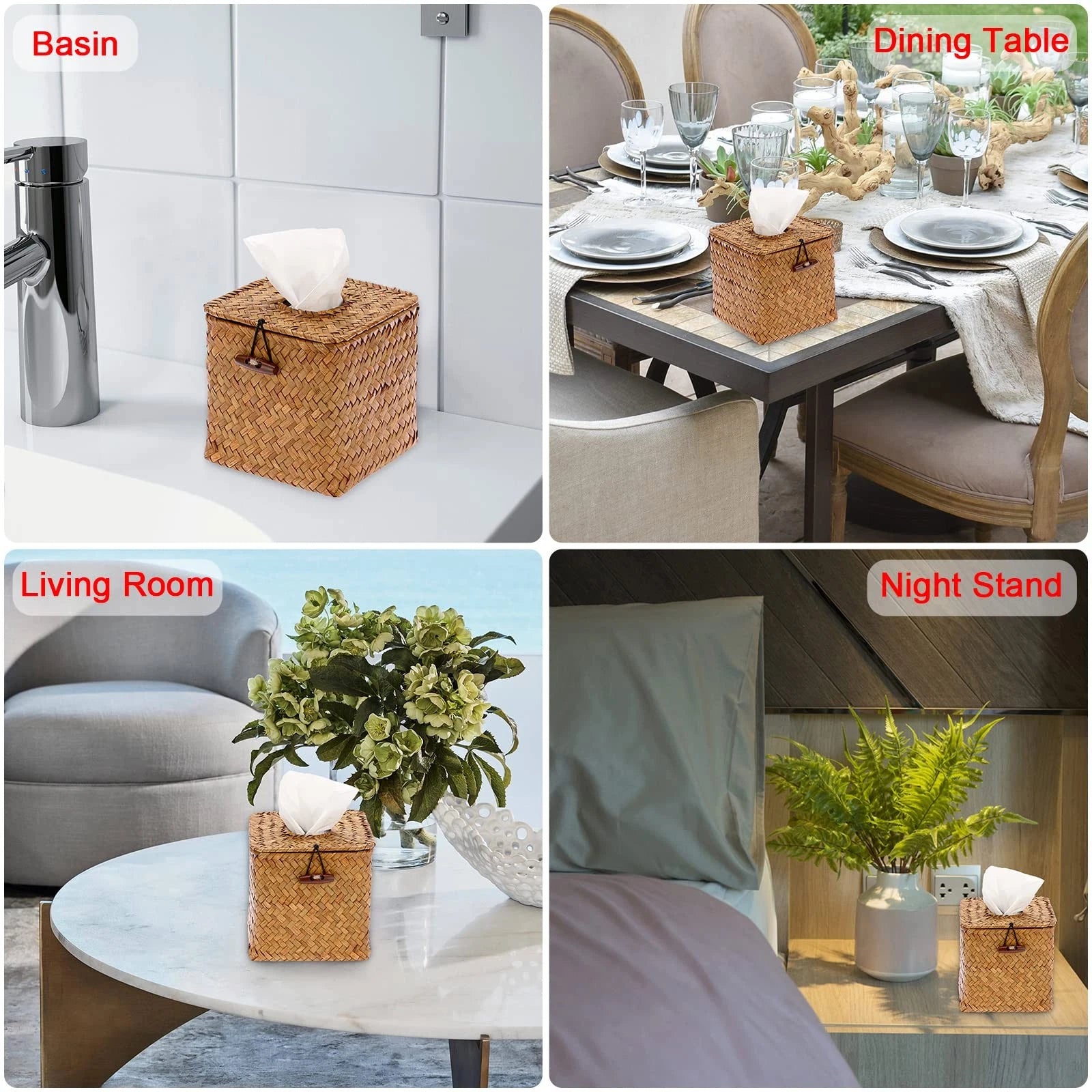 Tissue Box Cover Square Seagrass Tissue Box with Lid, Woven Tissue Box Holder... | eBay