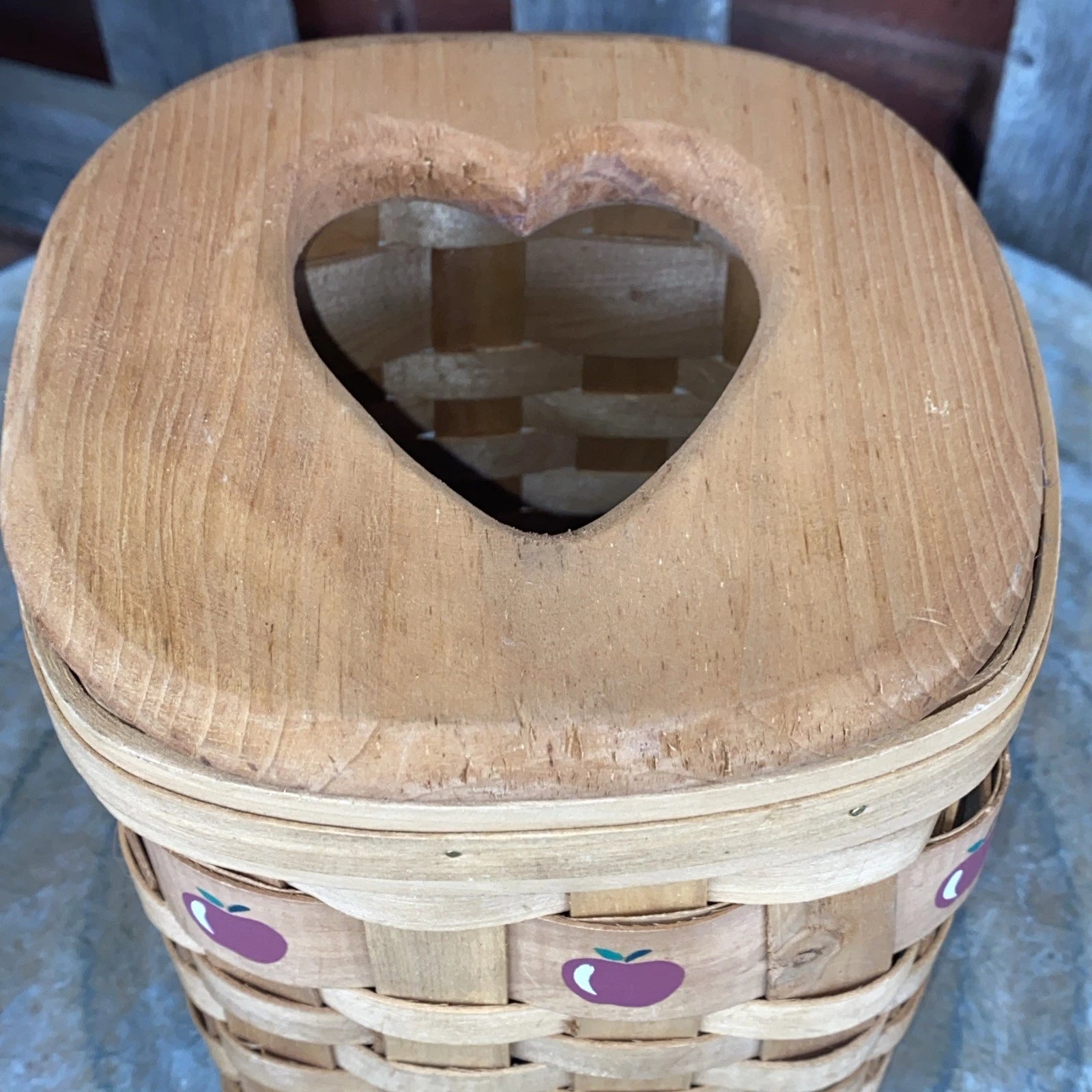 Woven Basket With Wood Lid Painted Apple Design Tissue Box Holder County Decor | eBay
