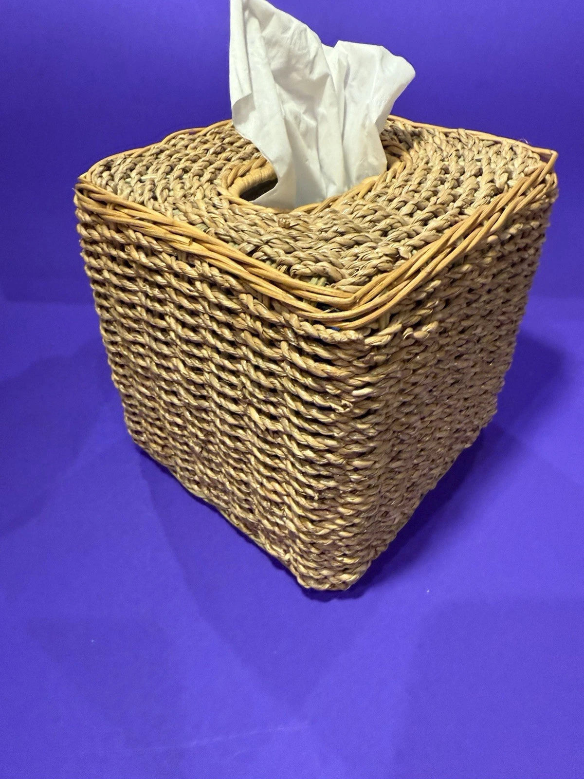 Square Natural Woven Wicker Green Detail Tissue Box Holder Plant Boho Retro G’ma | eBay