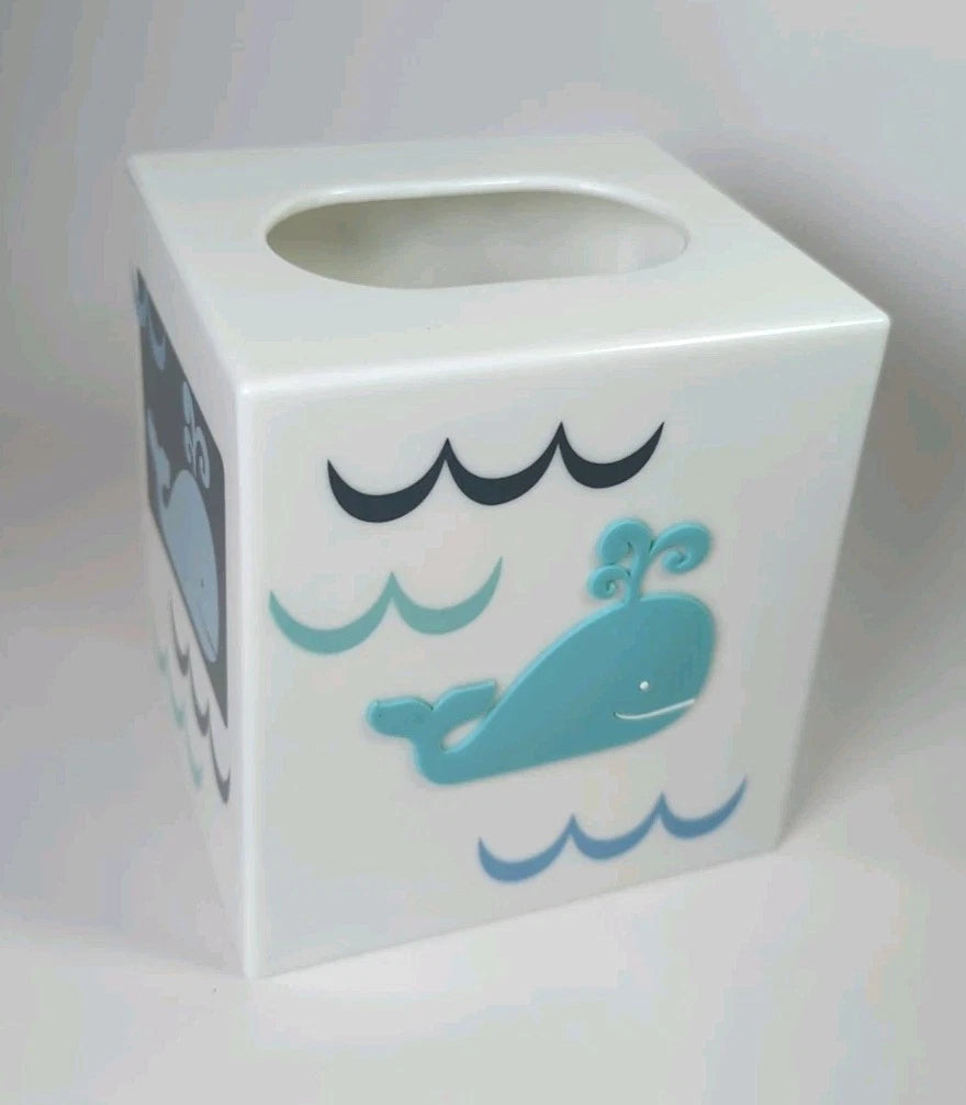 Tissue Box Cover Whale Decor Child's Bathroom Blue Coastal Ocean Beach Fish | eBay
