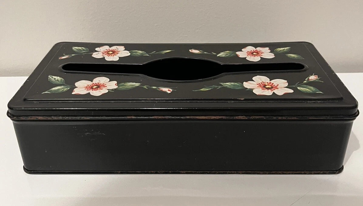 Vintage Black Metal With Flowers Tissue Holder Wall Mount Or Table Top | eBay