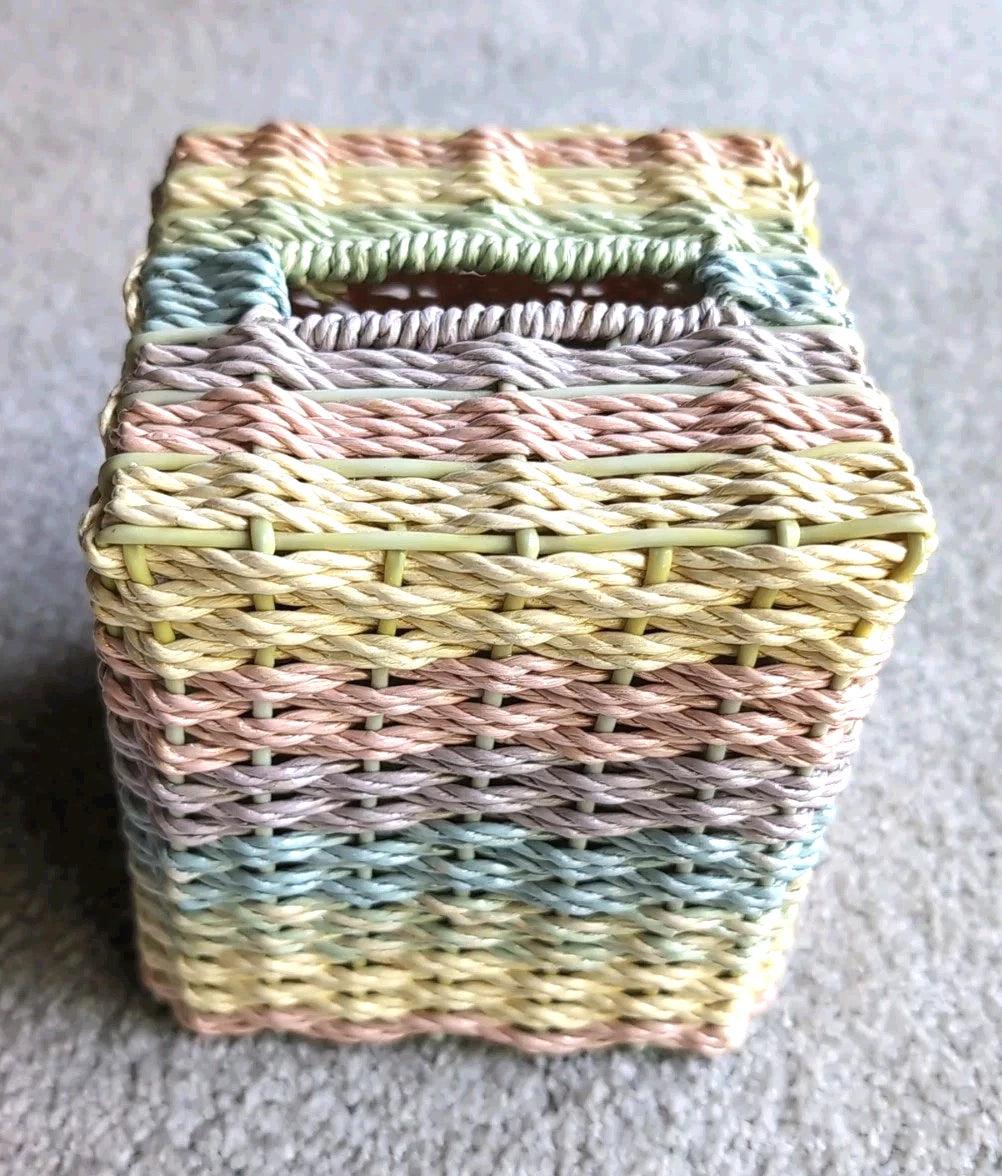 Pastel Woven Plastic Wicker Rattan Tissue Box Cover Holder Cube Square | eBay