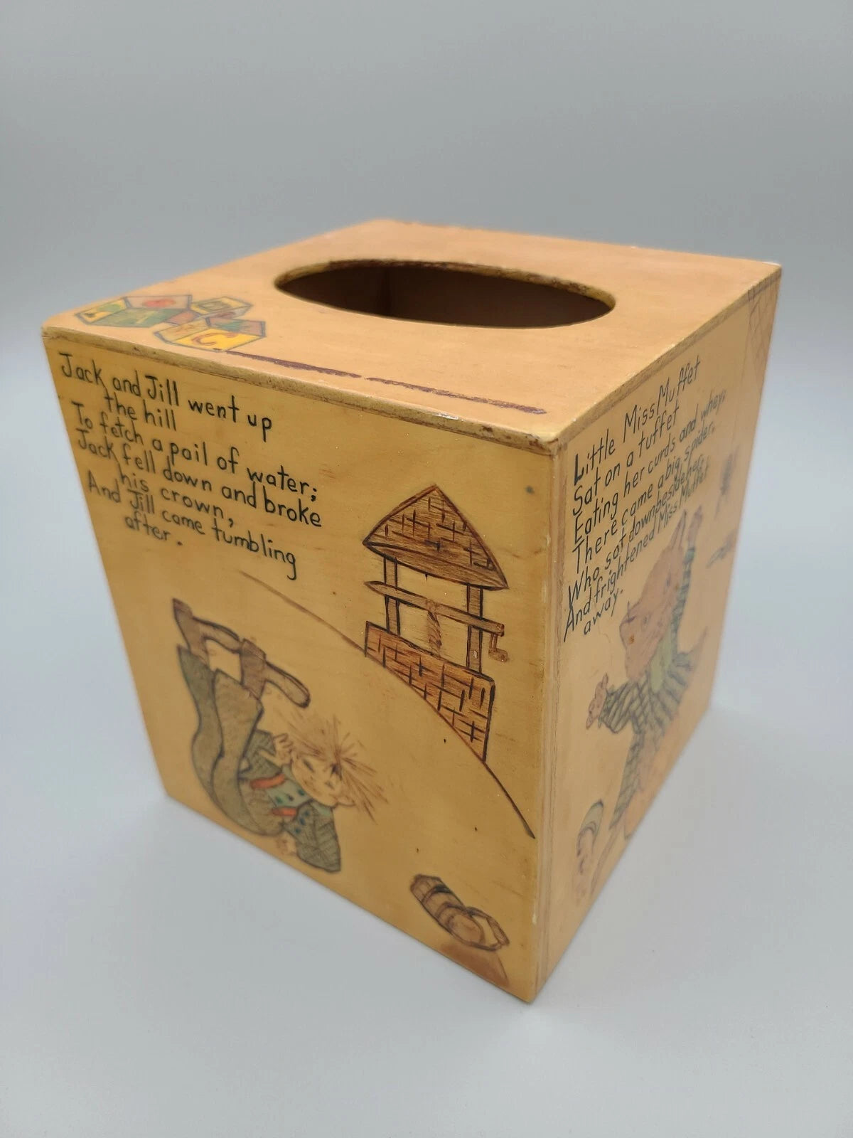 Vintage Wooden Tissue Box Holder Folk Art Handpainted 60/70s Nursery Rhymes | eBay