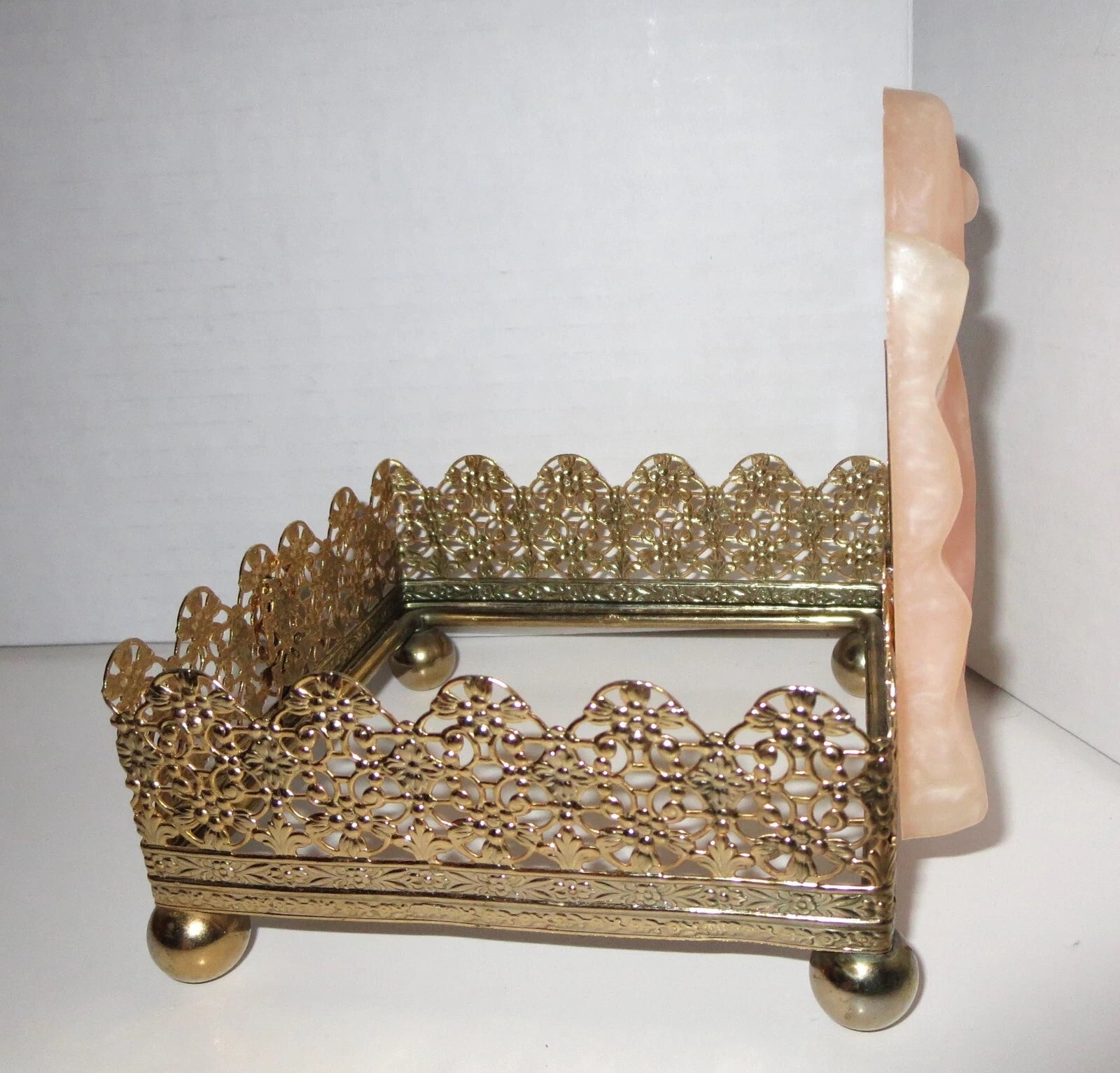 Vtg MCM Seahorse Gold Tone Tissue Box Holder 4.5 x4.5" Resin W/ Rose Quartz Look | eBay