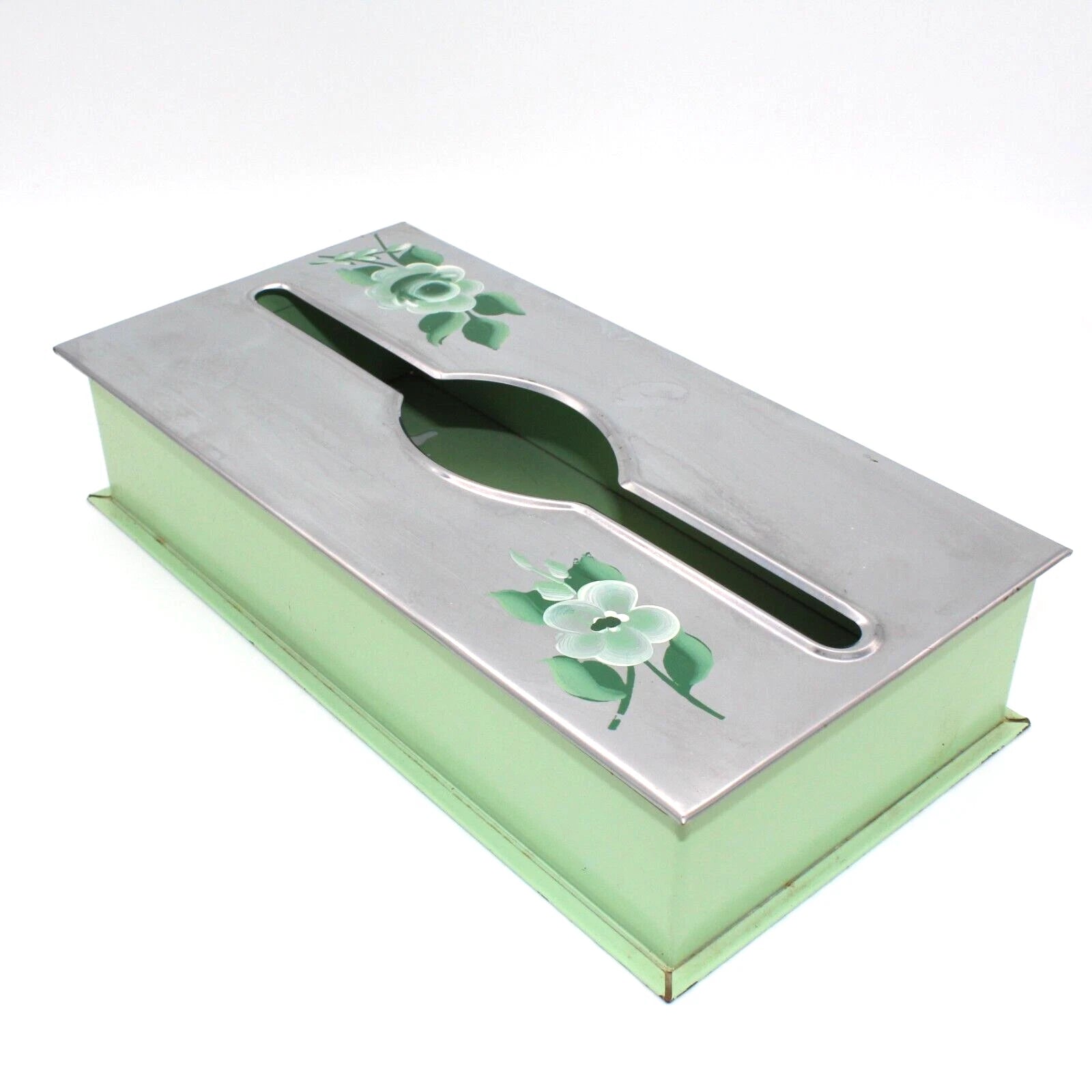 VTG 50s Pastel Green Metal Handpainted Tole Roses Wall Tissue Box Holder Cottage | eBay