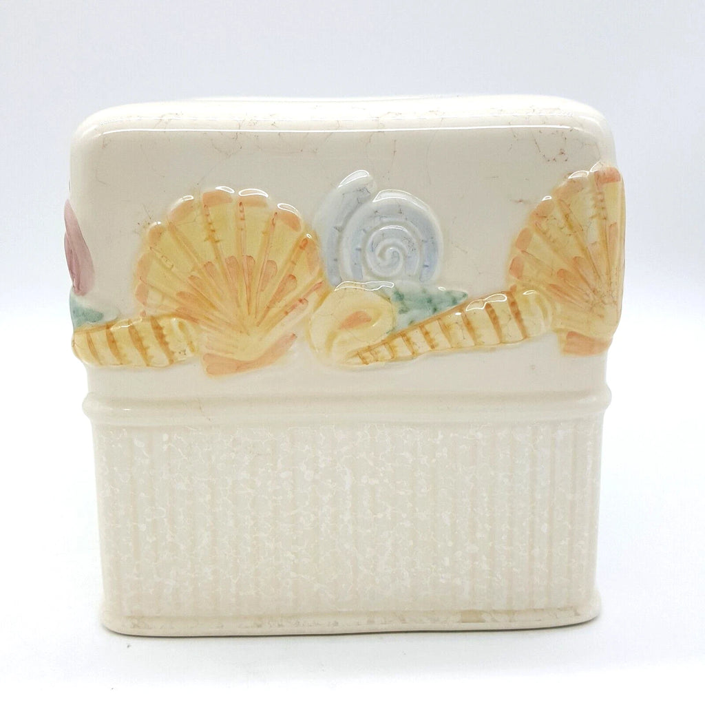 JC Penney BEACH FRONT Seashell Tissue Box Cover Embossed Ceramic Coastal Ocean | eBay
