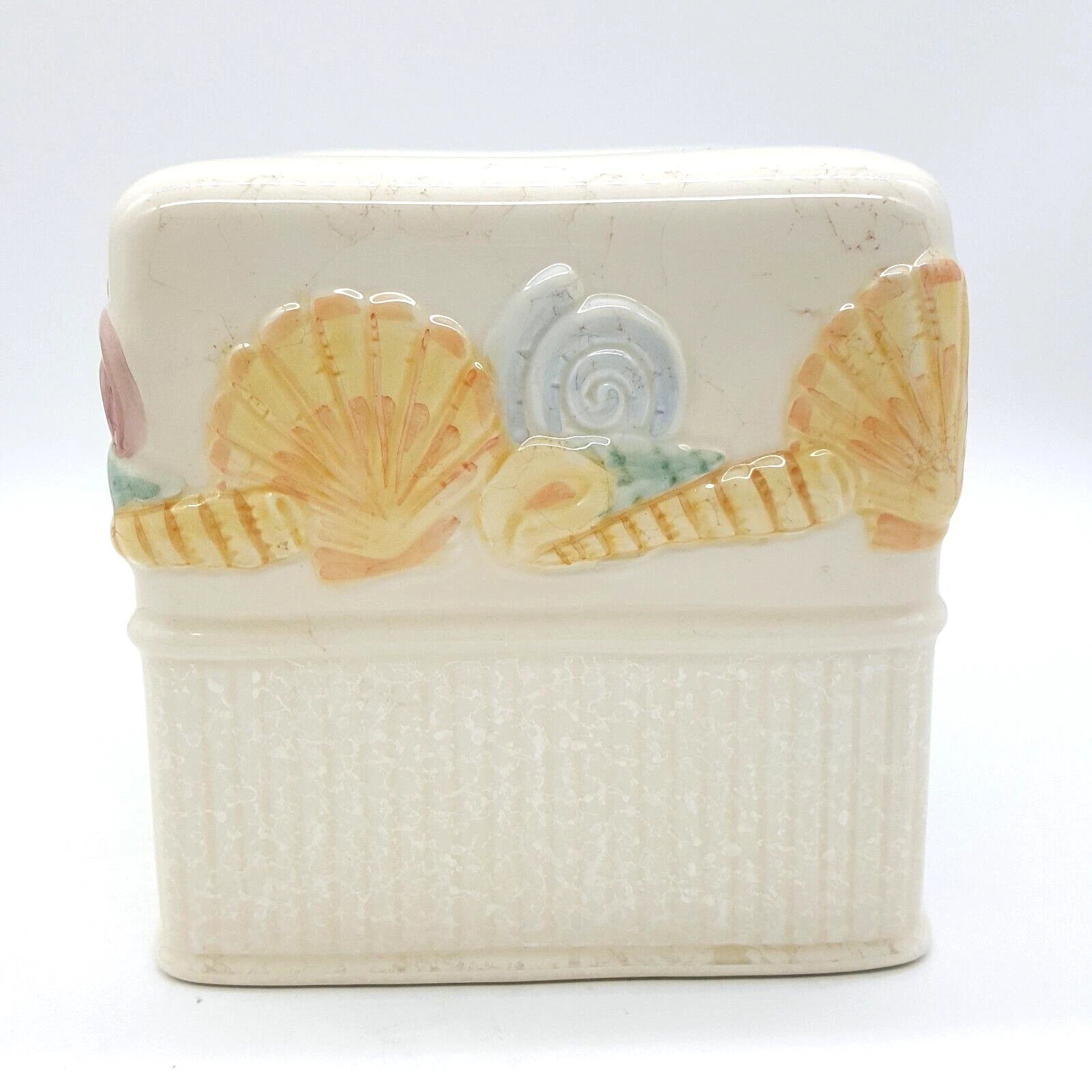 JC Penney BEACH FRONT Seashell Tissue Box Cover Embossed Ceramic Coastal Ocean | eBay