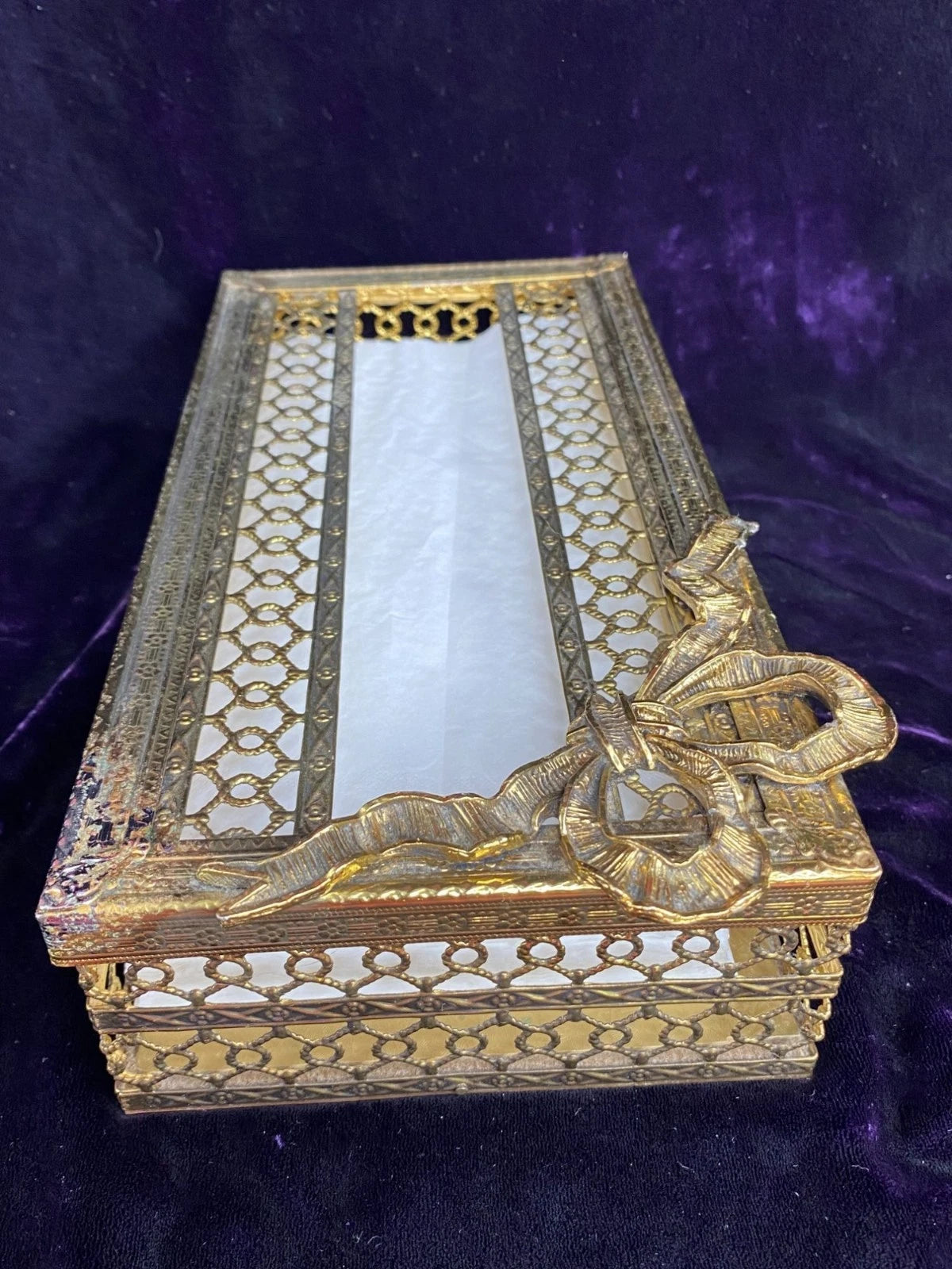Vtg Goldtone Metal Kleenex Tissue Dispenser Brass Bow Granny Chic Cottage Core | eBay