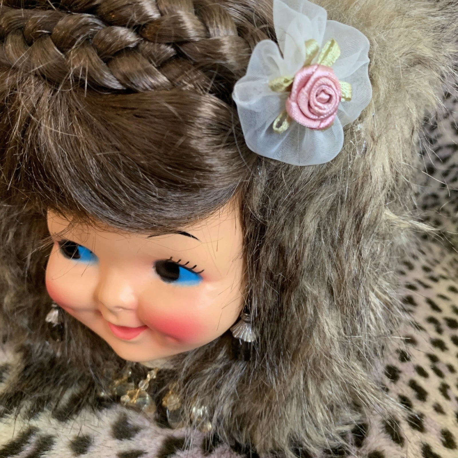 Vtg 70's Doll Head Face brown HAIR Tissue Box Cover Dispenser KITSCH Side Eyes | eBay