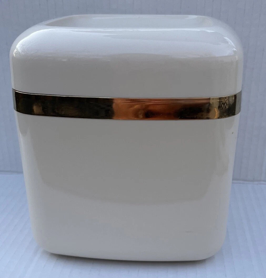 Minimalist Modern Design Square Tissue Box Holder Beige With Gold Tone Trim | eBay