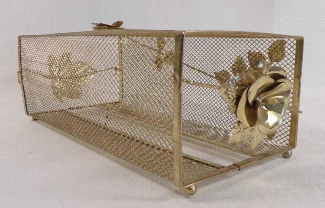 Vintage Tissue Box Holder Gold Color Metal Mesh w/Roses Hollywood Regency Style | eBay