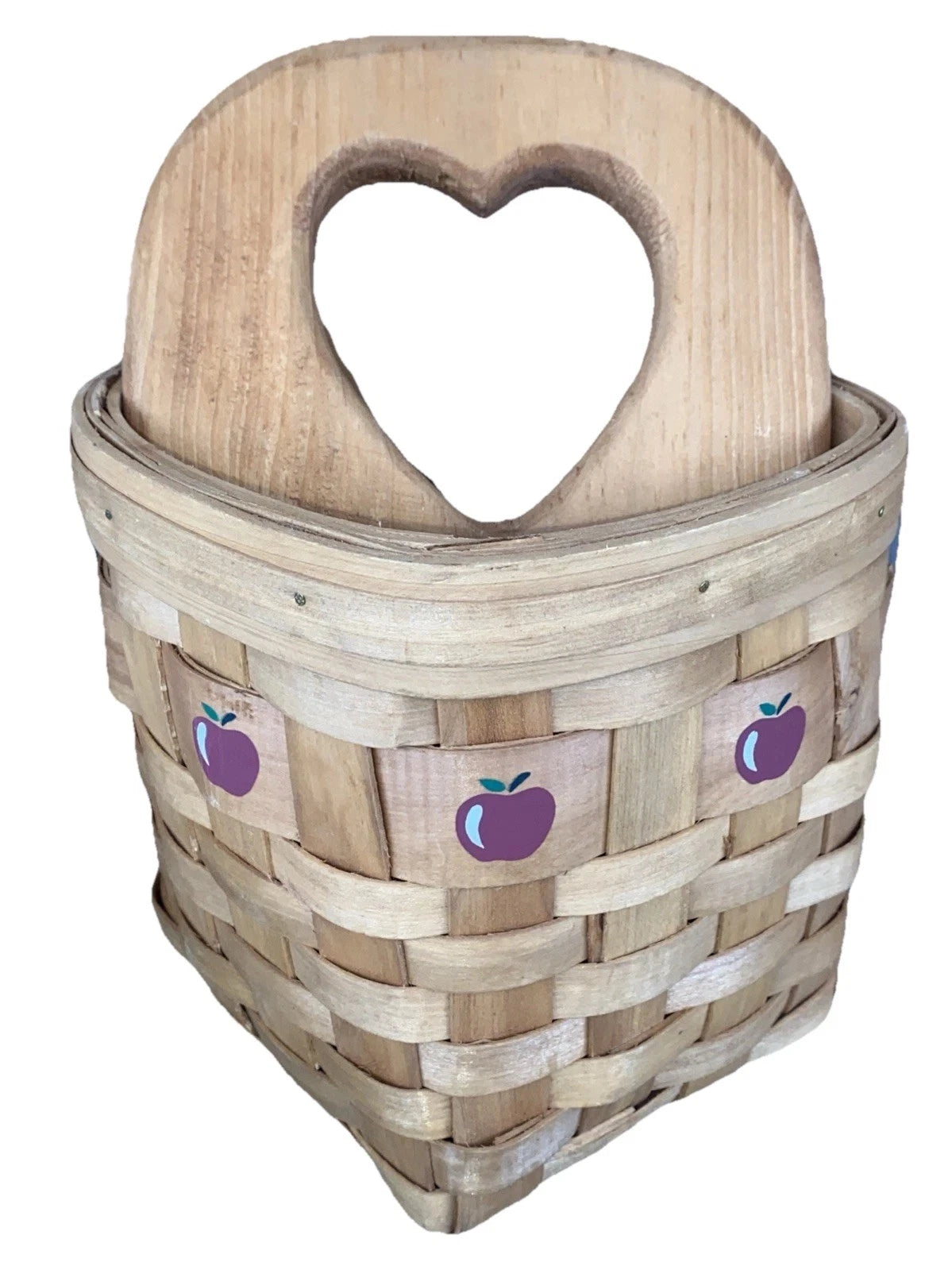 Woven Basket With Wood Lid Painted Apple Design Tissue Box Holder County Decor | eBay