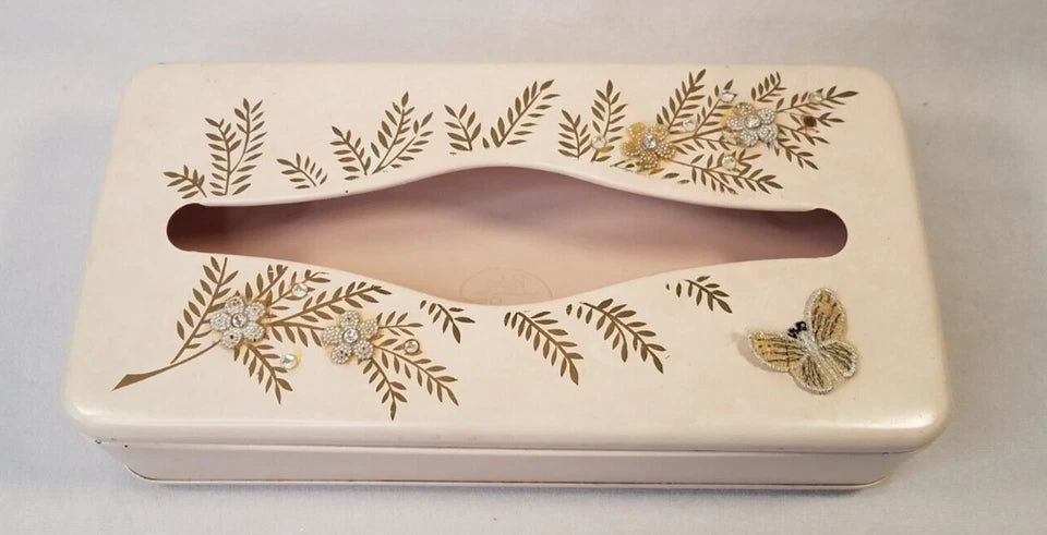 Vintage Metal Tissue Box Holder Wall 60s Ransburg Floral Pink Gold MCM Kitsch | eBay