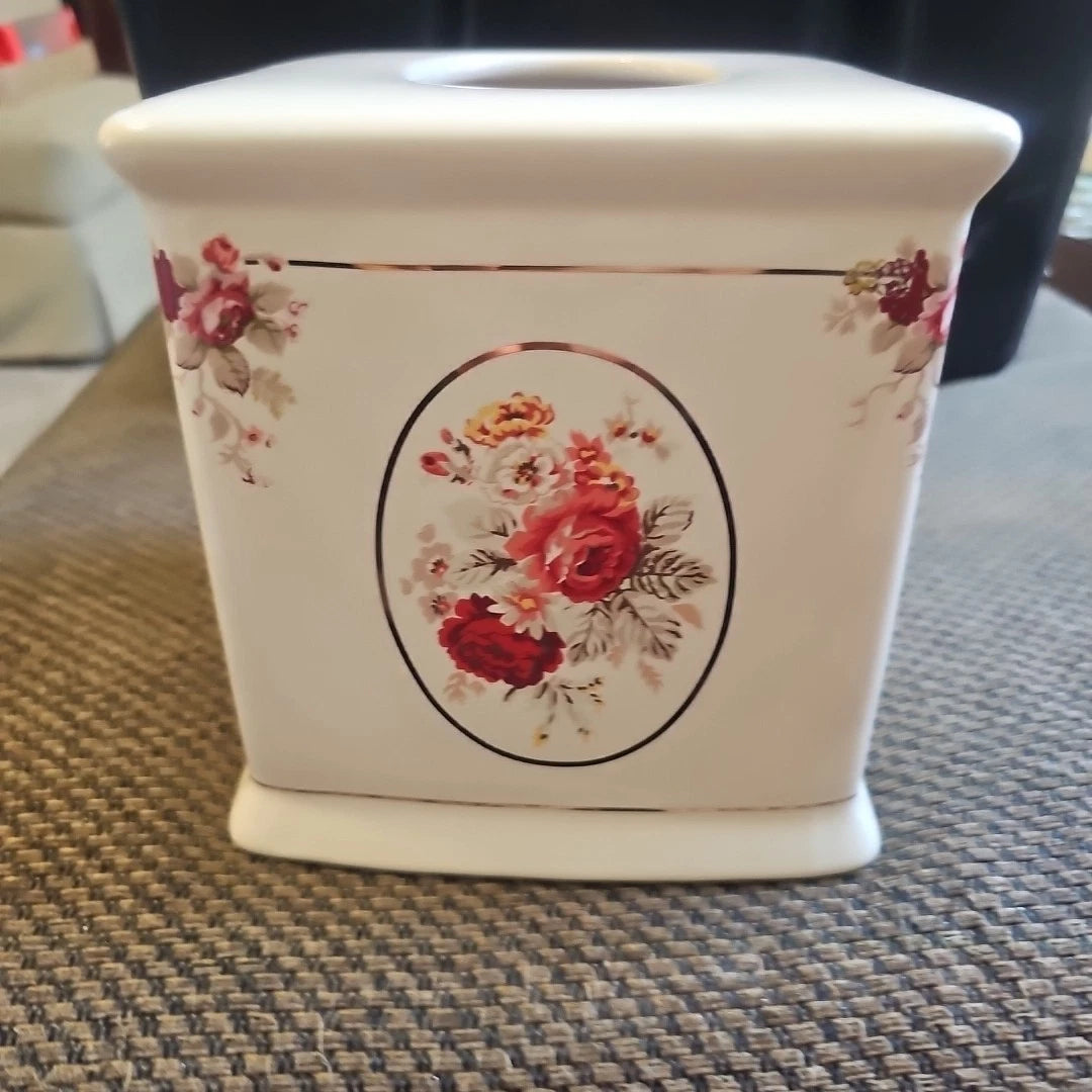 Vtg Waverly Heirloom Ceramic Vintage Rose Floral Tissue Box Cover 6 3/4"x 6 1/4" | eBay