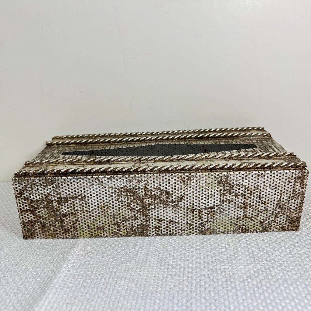 Vtg MCM Metal Tissue Box Cover Italy Silver Tole Gilt Rope Hollywood Regency | eBay