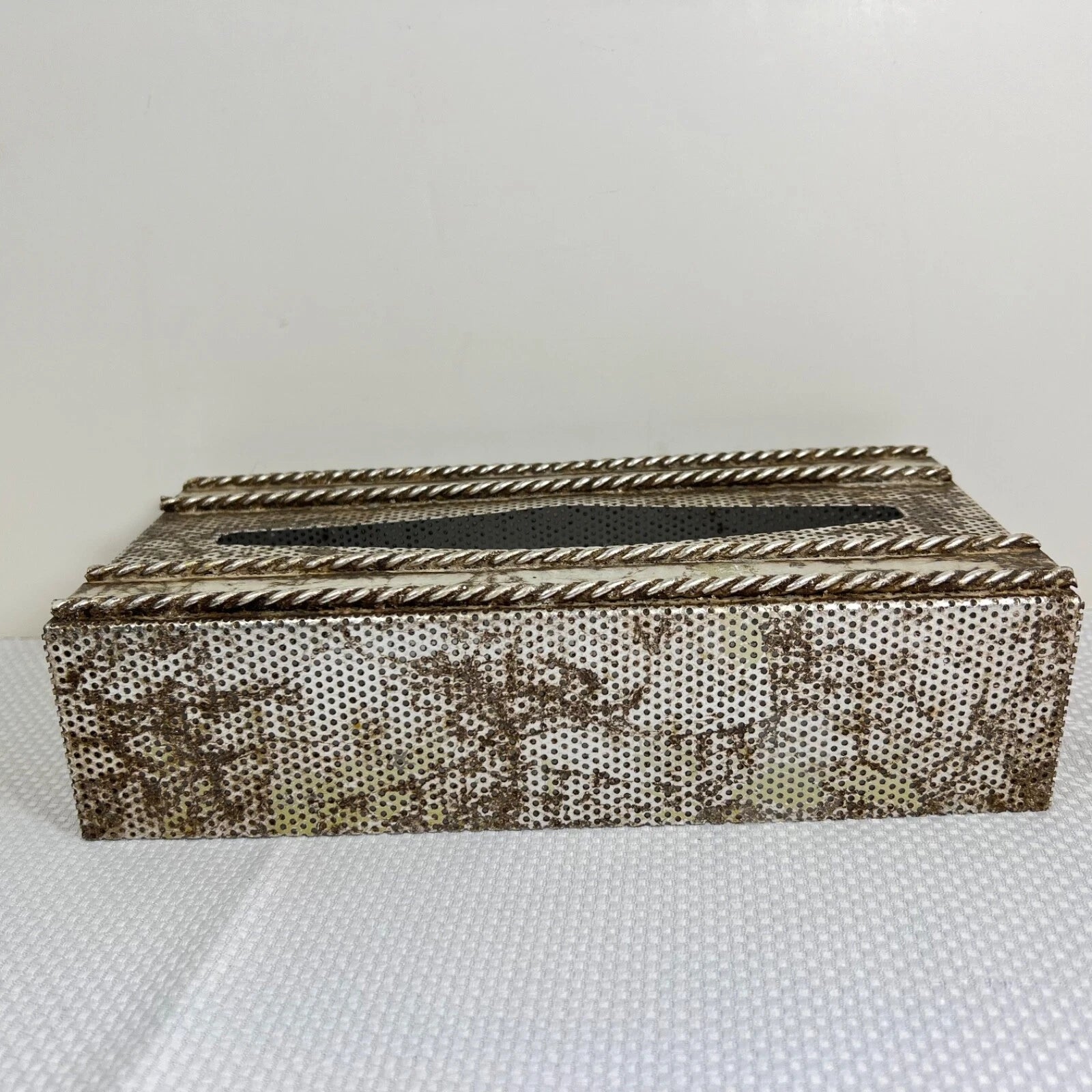 Vtg MCM Metal Tissue Box Cover Italy Silver Tole Gilt Rope Hollywood Regency | eBay