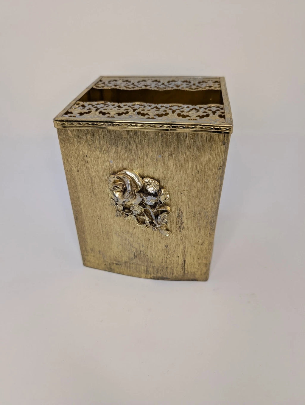 Vintage Mid Century Metal Square Gold Rose Tissue Box Cover | eBay