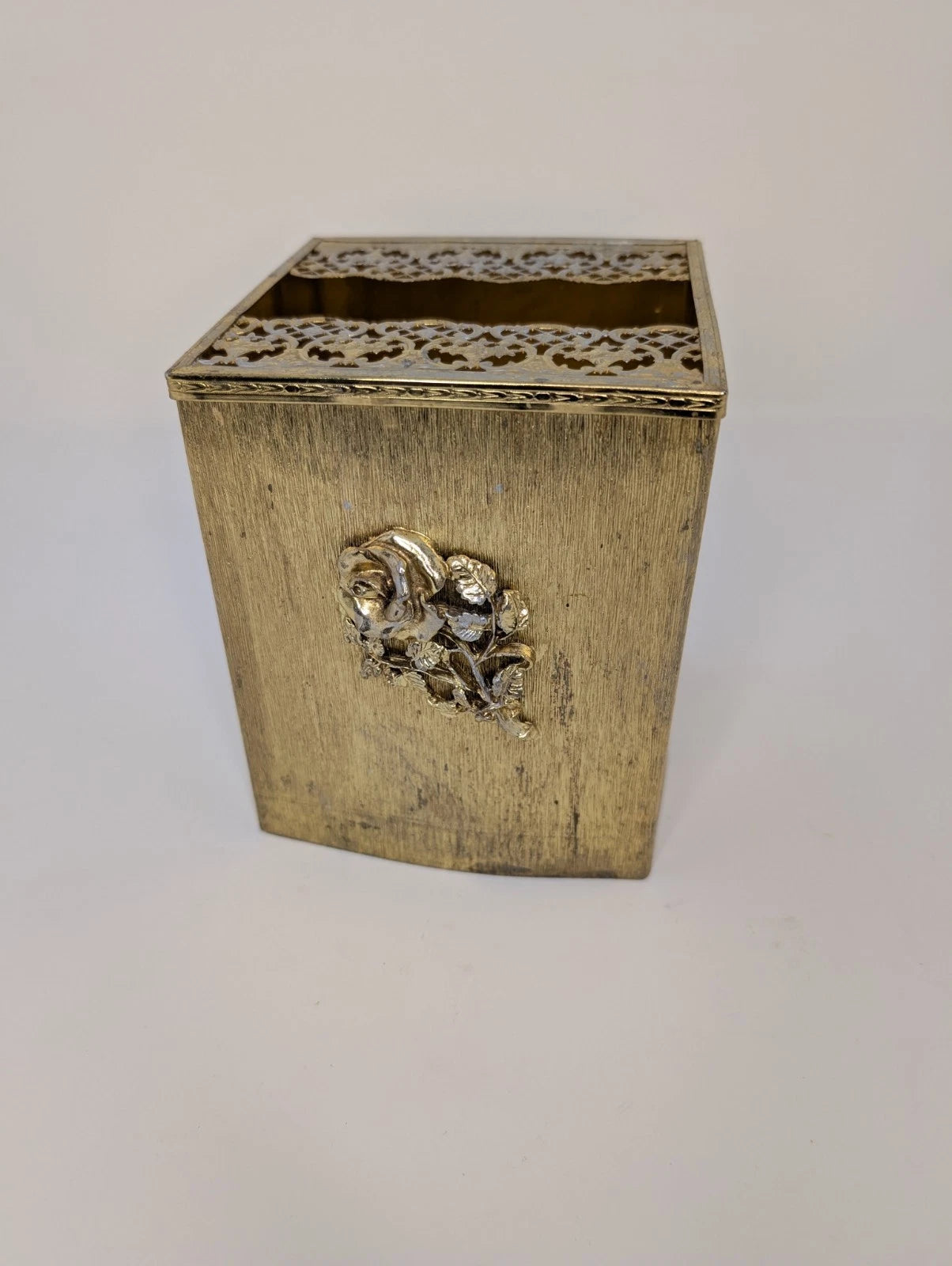 Vintage Mid Century Metal Square Gold Rose Tissue Box Cover | eBay