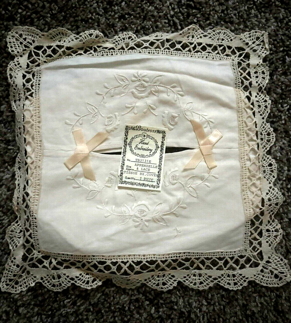 Boutross Hand Embroidery Tissue Box Cover Appenzelle Lace & Ribbon Ivory New | eBay