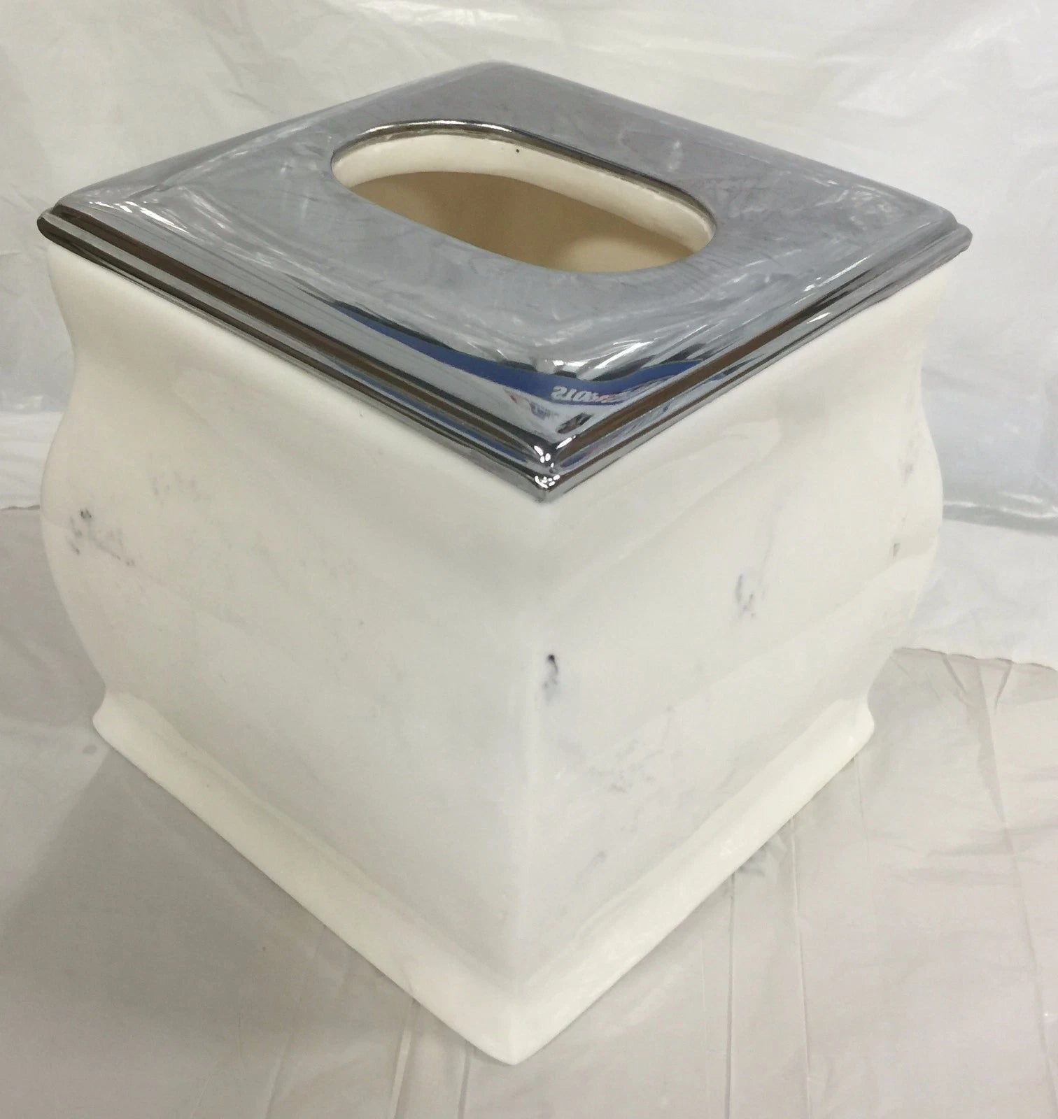 Brand New Ceramic Resin square tissue cover Tissue holder white with chrome top. | eBay