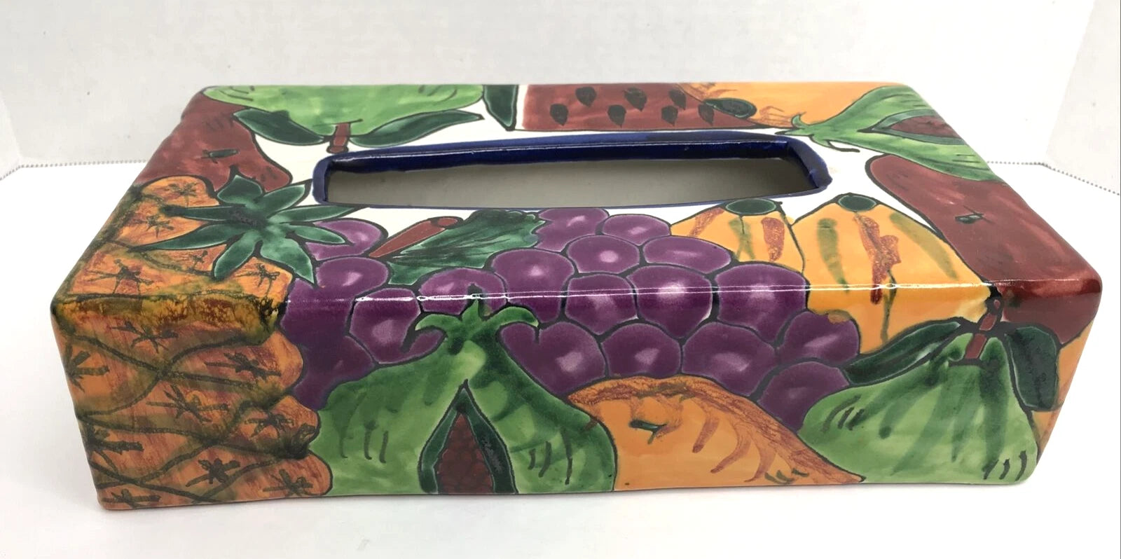 Mexico Talavera Tissue Box Holder Purple Orange Fruits Cover Kleenex Art Pottery | eBay