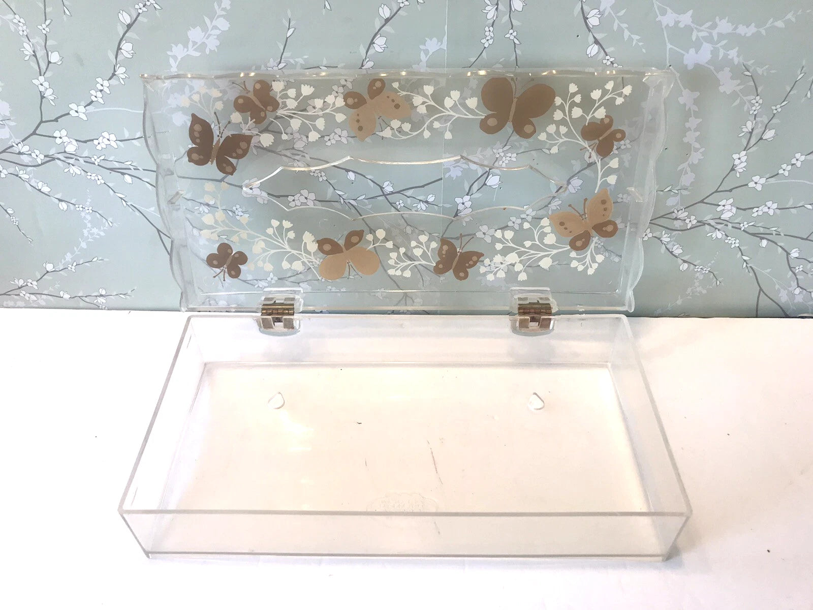 Vtg Wolff Products Clear Acrylic Plastic Hinged Tissue Box Holder Butterflies | eBay