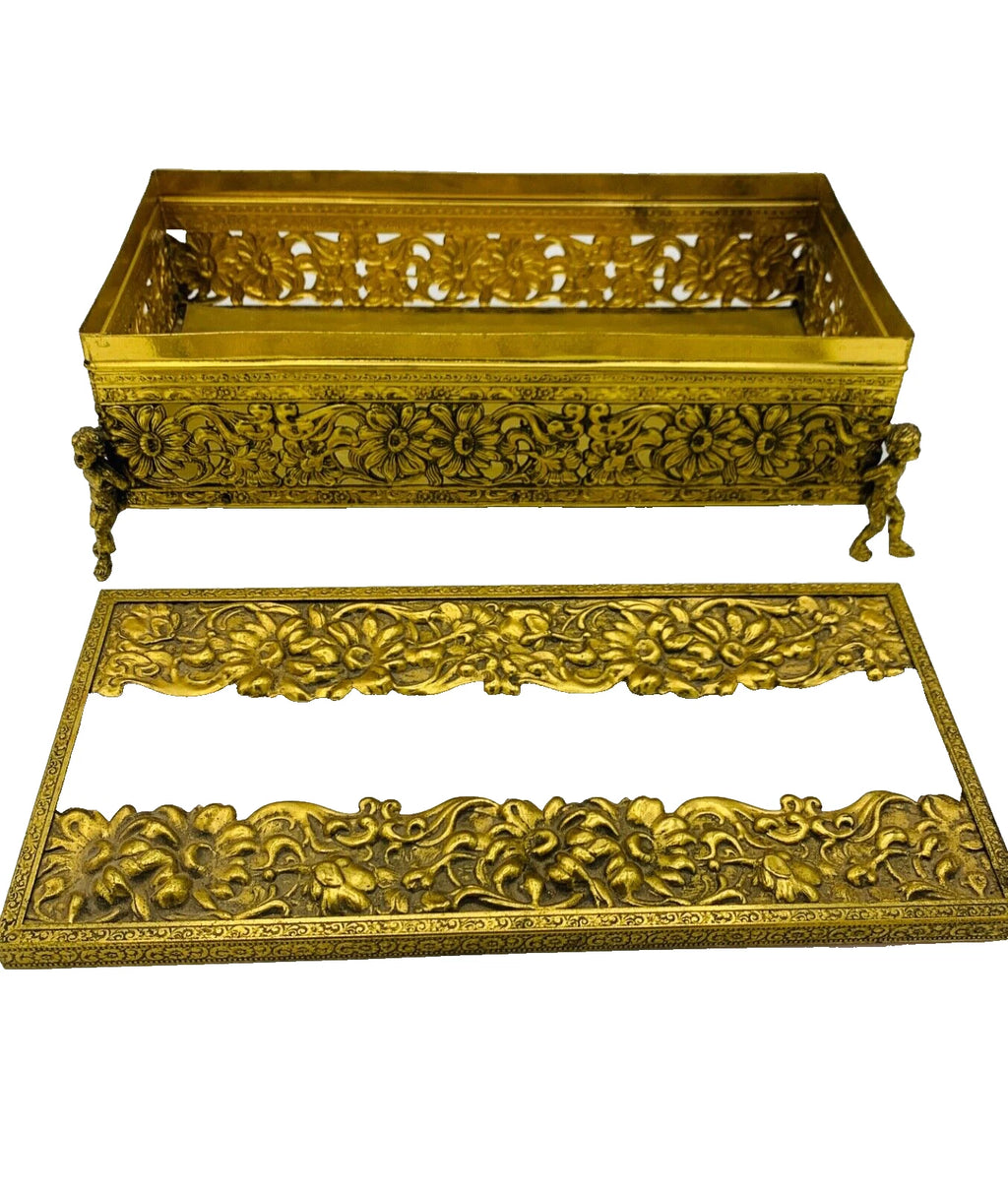 Vtg Hollywood Regency Gold Ormolu Cherub/Putti Tissue Box w/ Floral Decoration | eBay