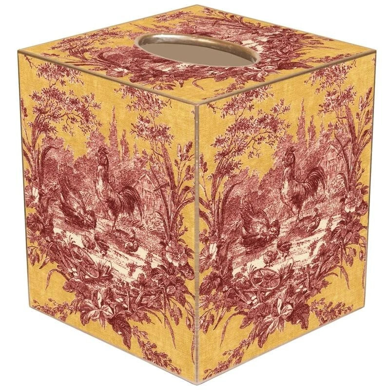MARYE-KELLEY, 5" RED & GOLD ROOSTER FRENCH TOILE CUBED TISSUE BOX COVER, NEW | eBay