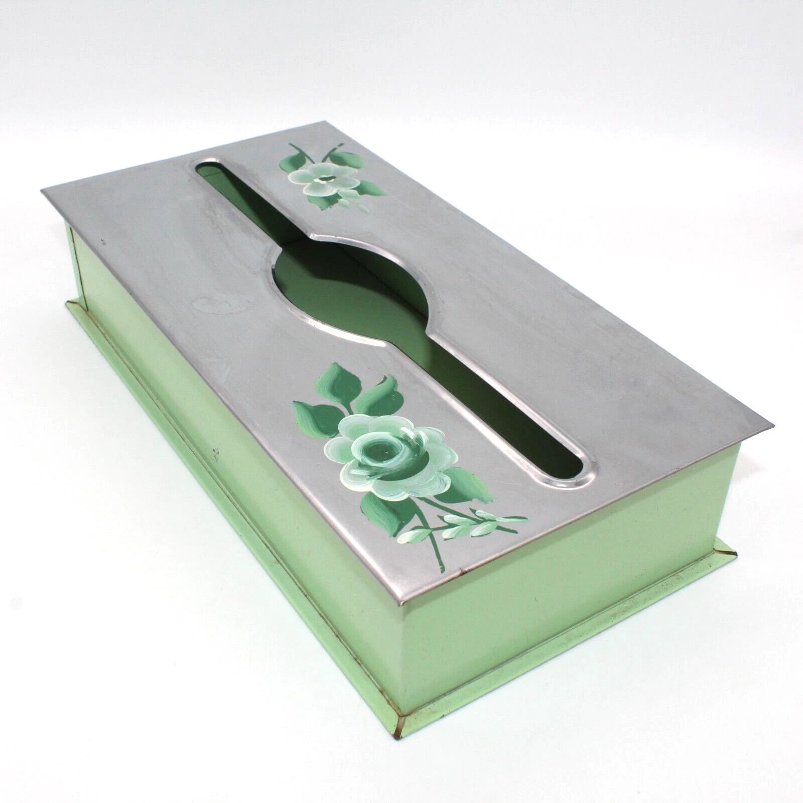 VTG 50s Pastel Green Metal Handpainted Tole Roses Wall Tissue Box Holder Cottage | eBay
