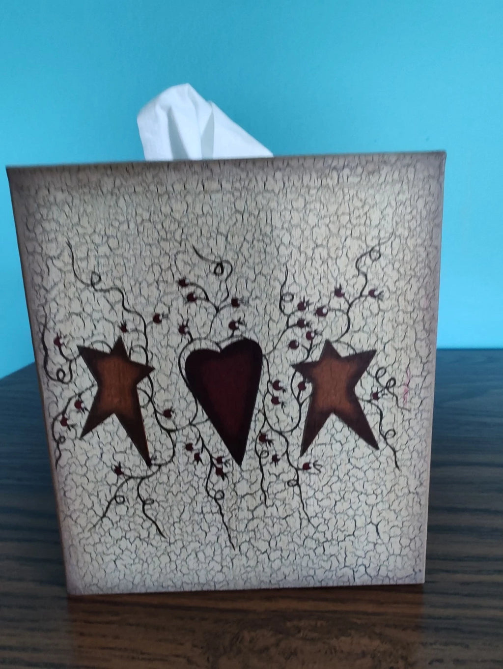 Primitive Rusty Stars/Hearts Tissue Box Cover. 5x5x6. Tissue included | eBay