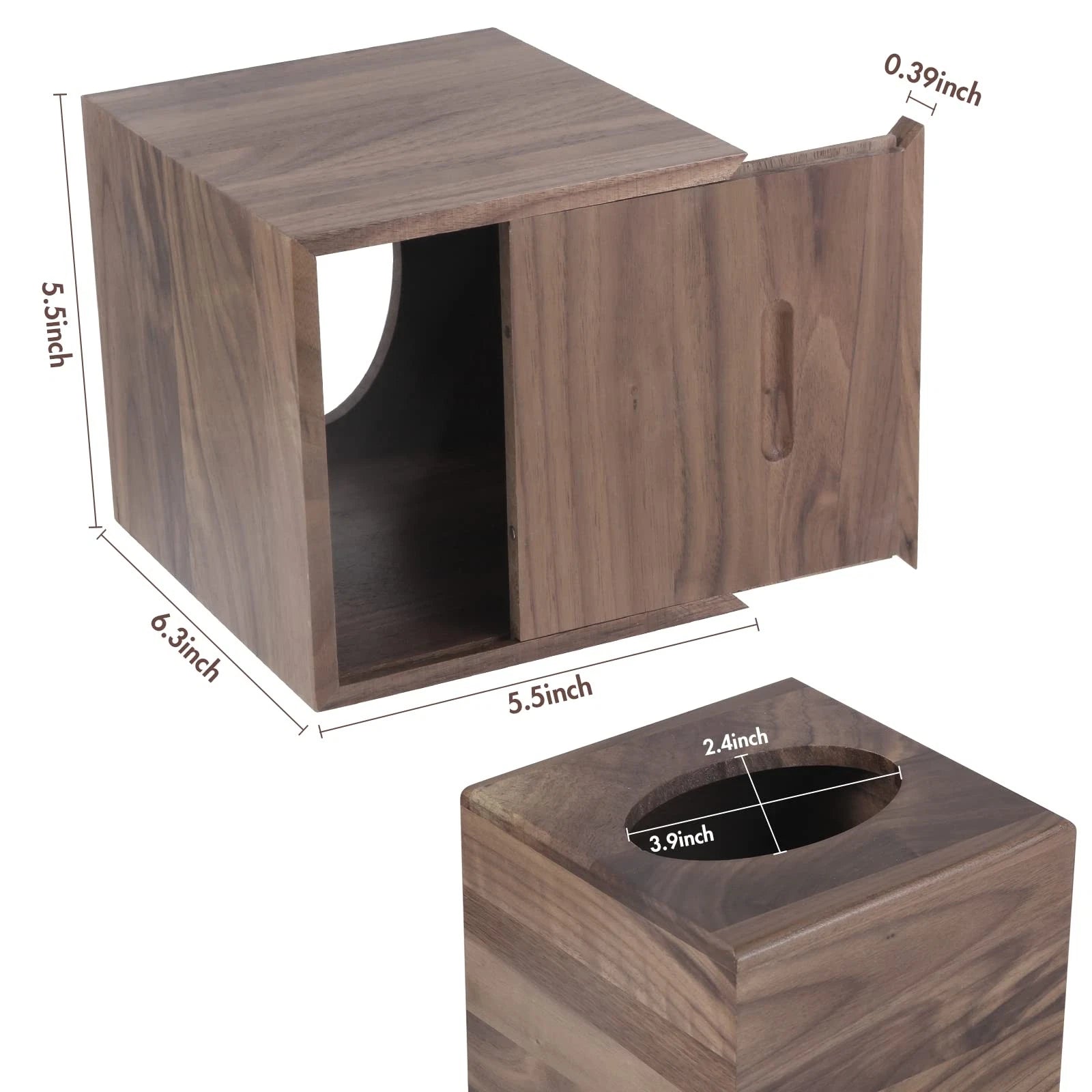 Walnut Wood Tissue Box Cover with Slide-Out Bottom - Square for Bathroom, Bed... | eBay